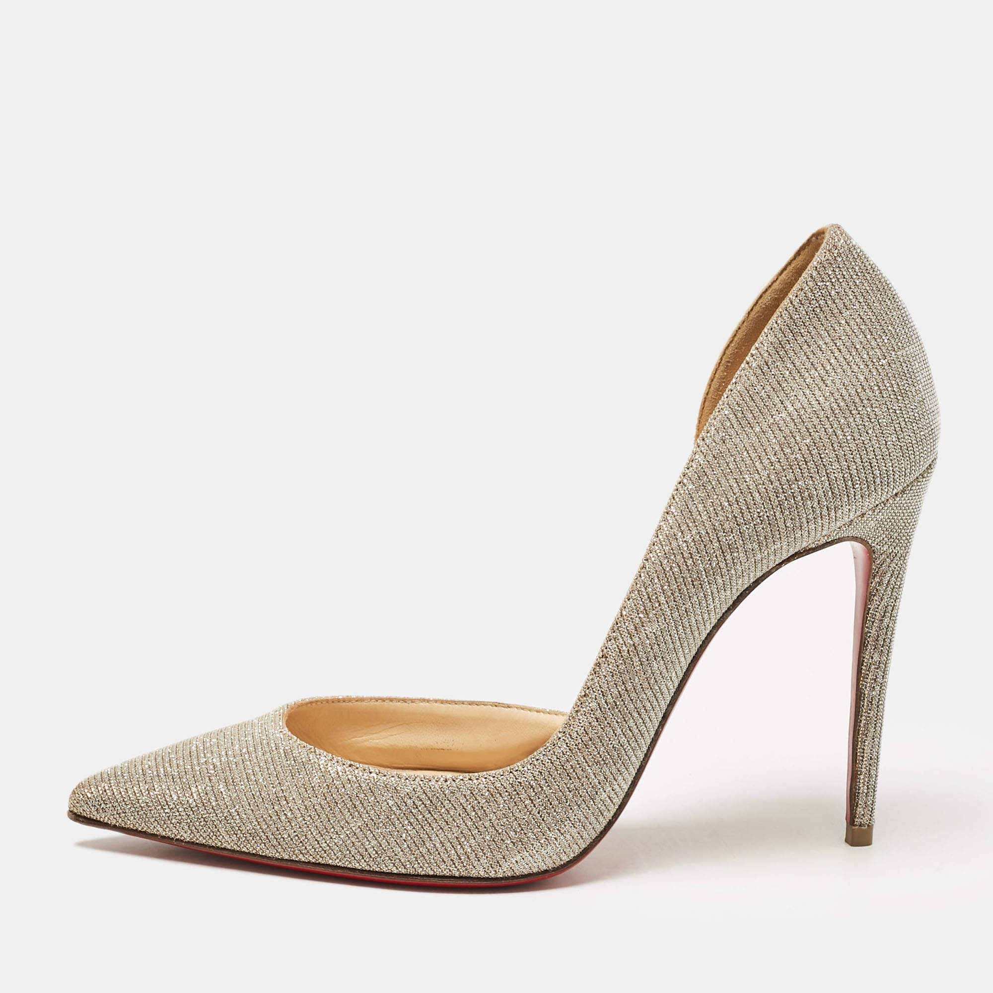 مملوكة مسبقًا Christian Louboutin Gold/Silver Lurex Fabric Iriza D'orsay Pumps Size 35.5