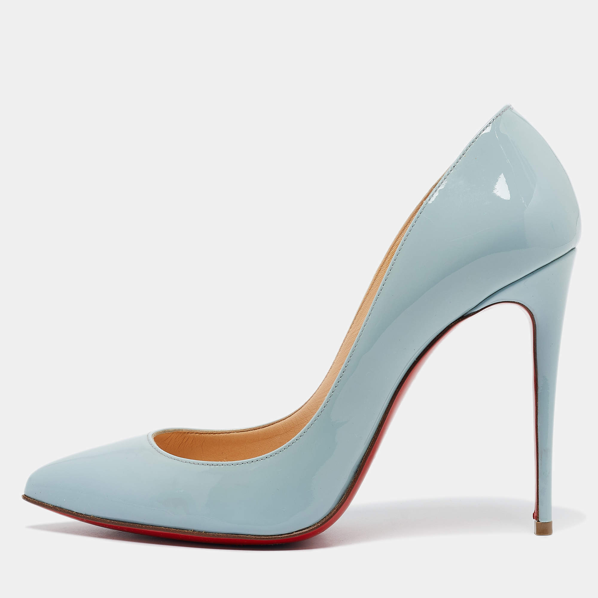 Pre Owned Christian Louboutin Light Blue Patent Leather Pigalle Follies Pumps Size 38
