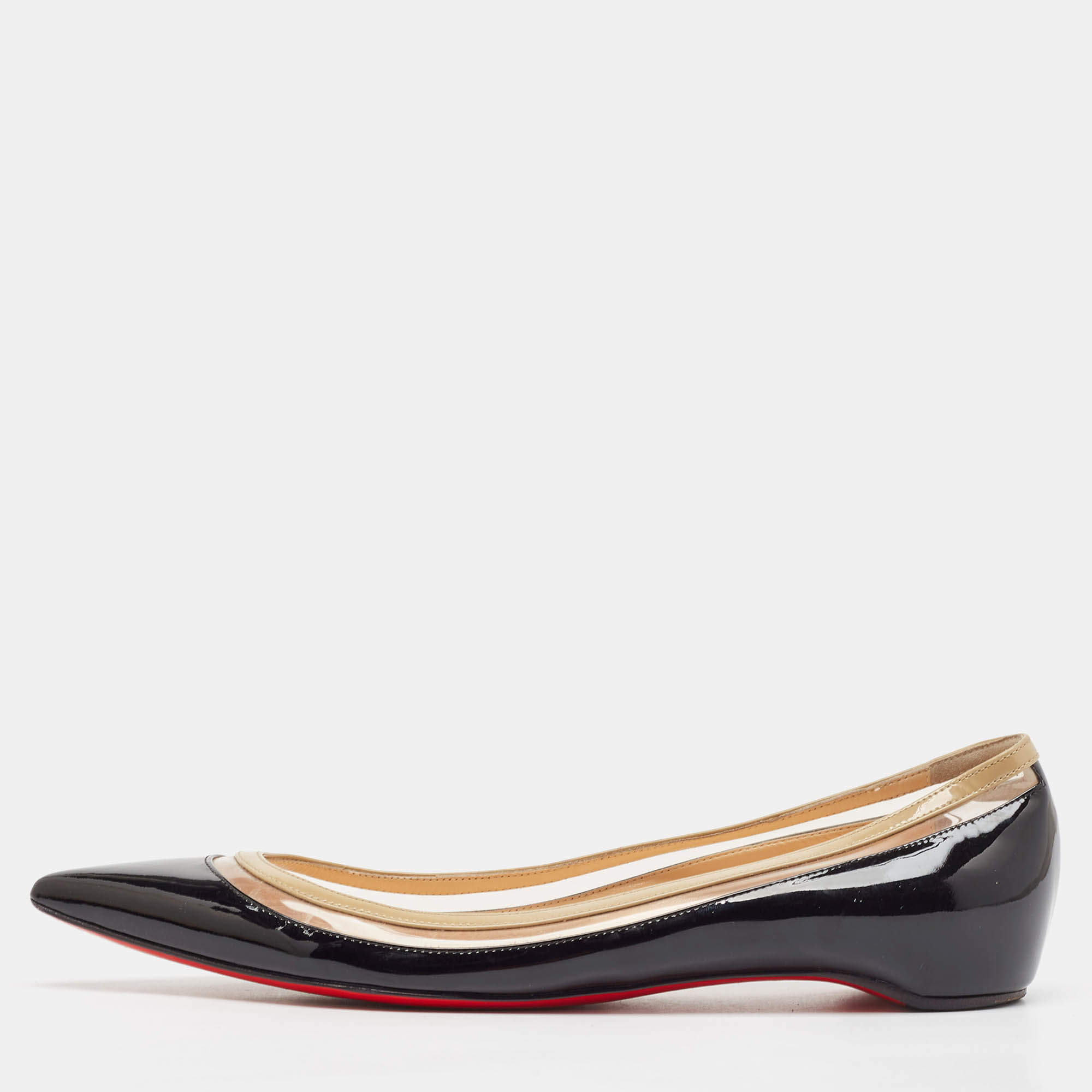 Christian Louboutin Black Patent Leather and PVC Paulina Ballet Flats Size 39.5