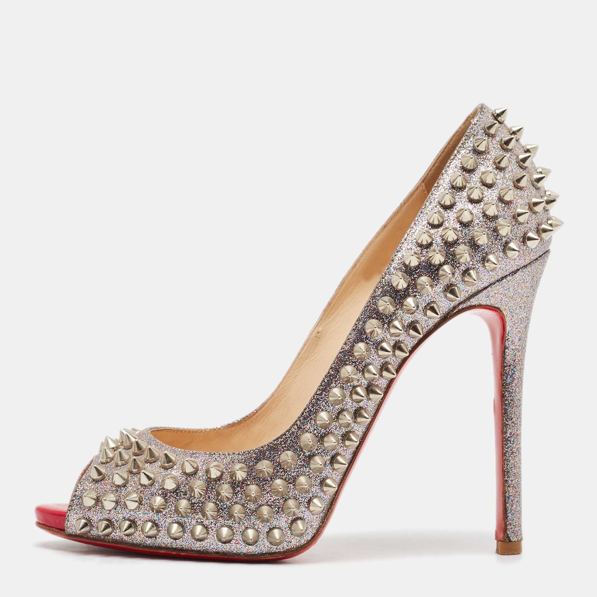 Christian Louboutin Multicolor Glitter Flo Spikes Pumps Size 38