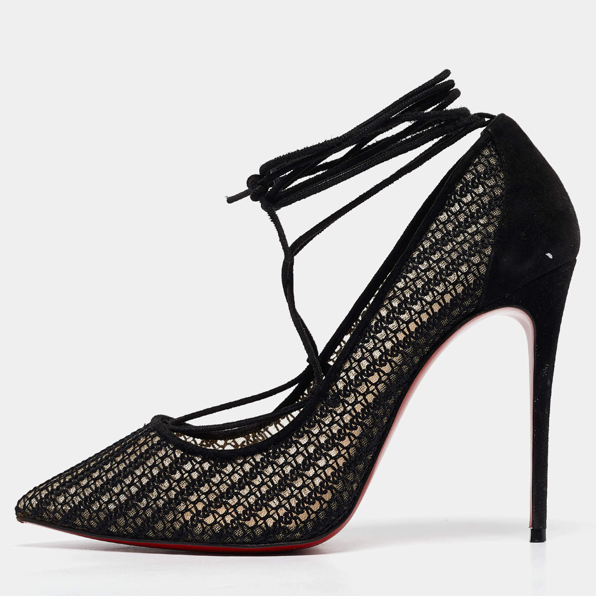 Christian Louboutin Black Mesh and Suede Peropik Pumps Size 38 Christian Louboutin TLC