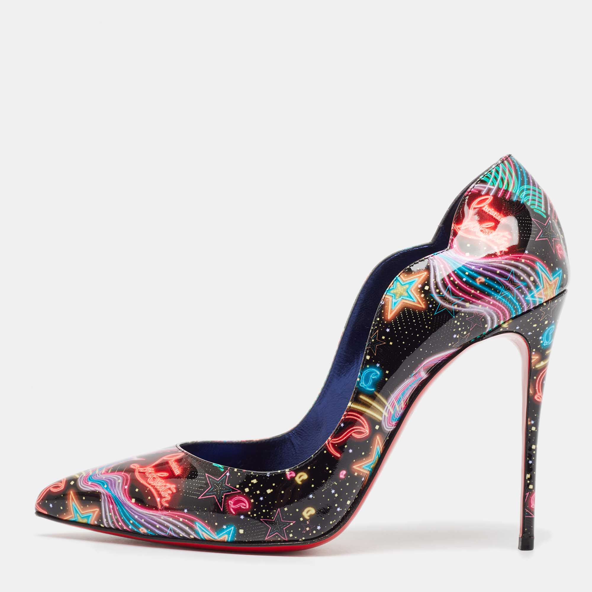 Pre Owned Christian Louboutin Multicolor Printed Patent Leather Hot Chick Pumps Size 39