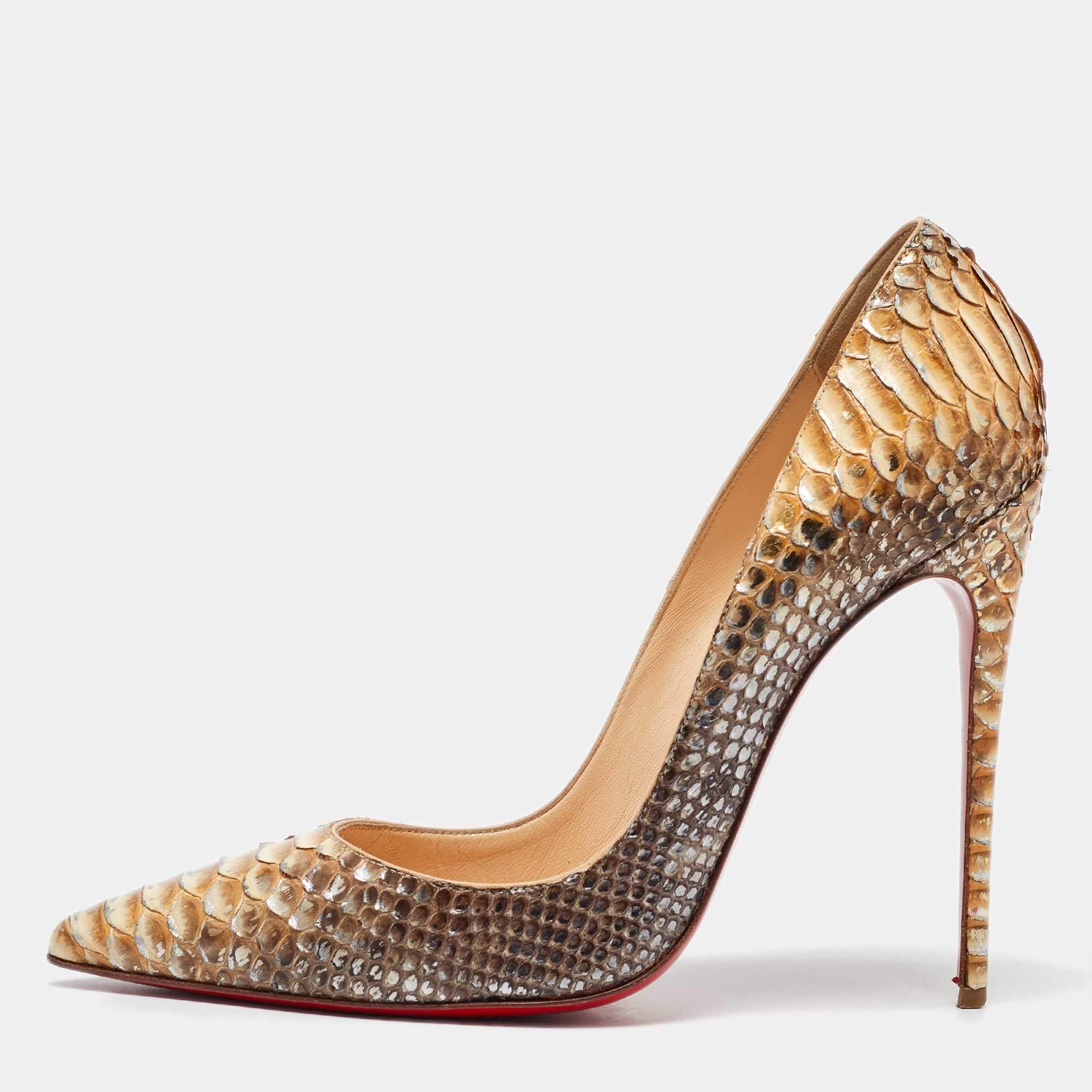 Christian Louboutin Beige/Brown Python So Kate Pumps Size 40