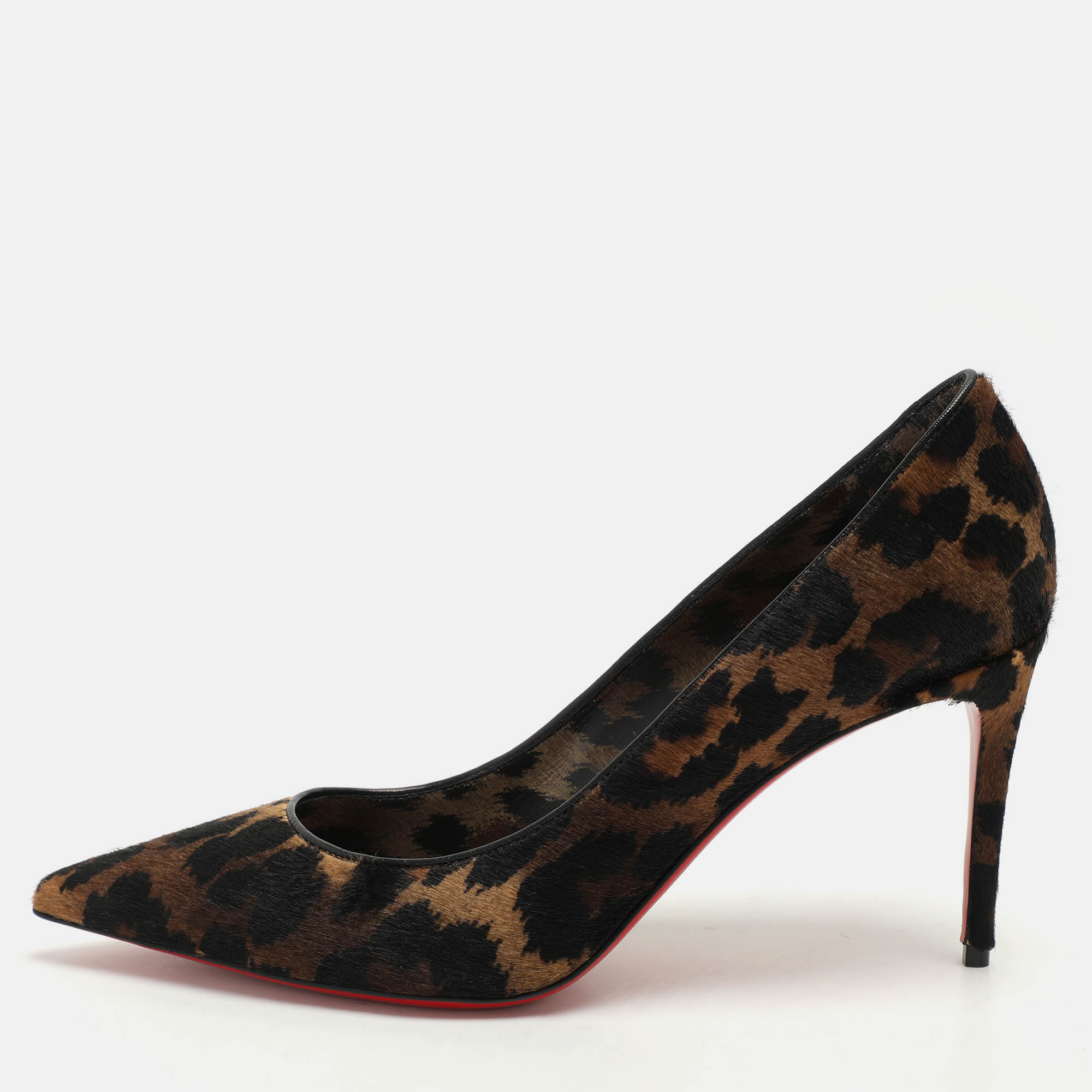 Pre Owned Christian Louboutin Black/Beige Calf Hair Kate Pumps Size 40