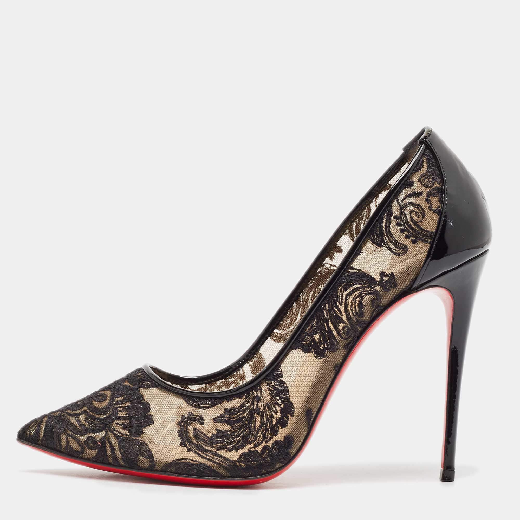 Christian Louboutin Black Patent and Follies Lace Pumps Size 38