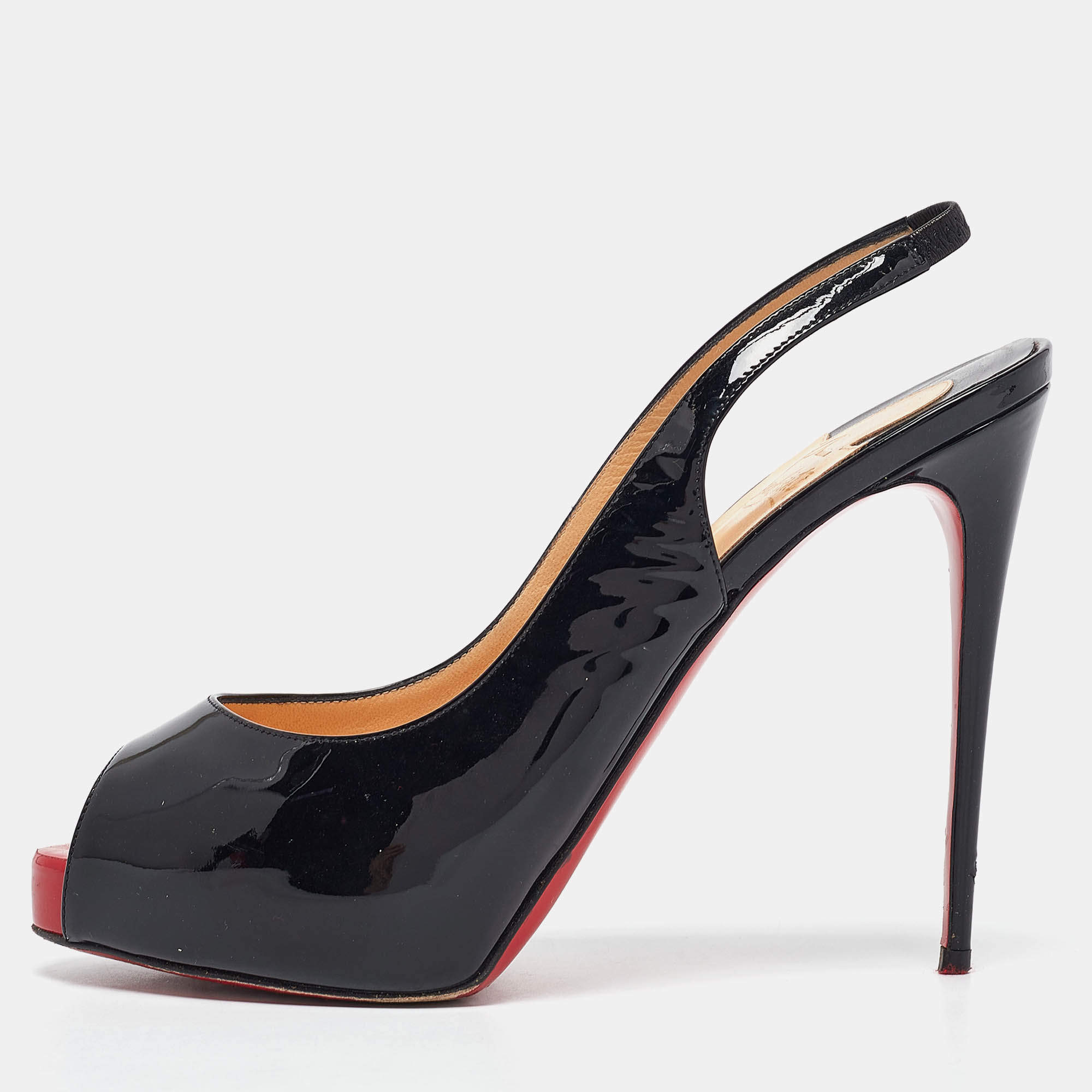 Christian Louboutin Black Patent Private Number Peep Toe Pumps Size 39.5