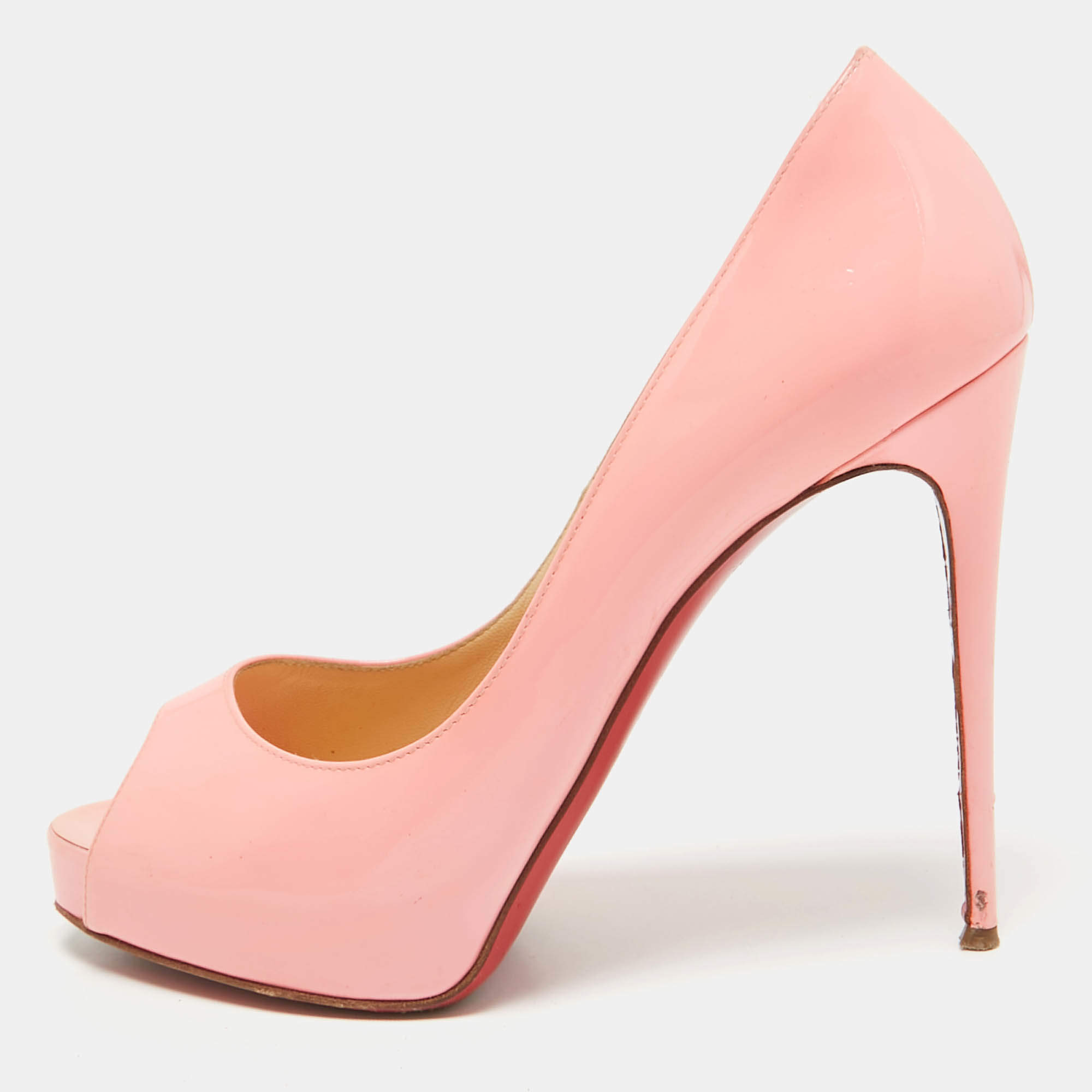 Christian Louboutin Rose Pink Patent Leather Very Prive Peep Toe Platform Pumps Size 38