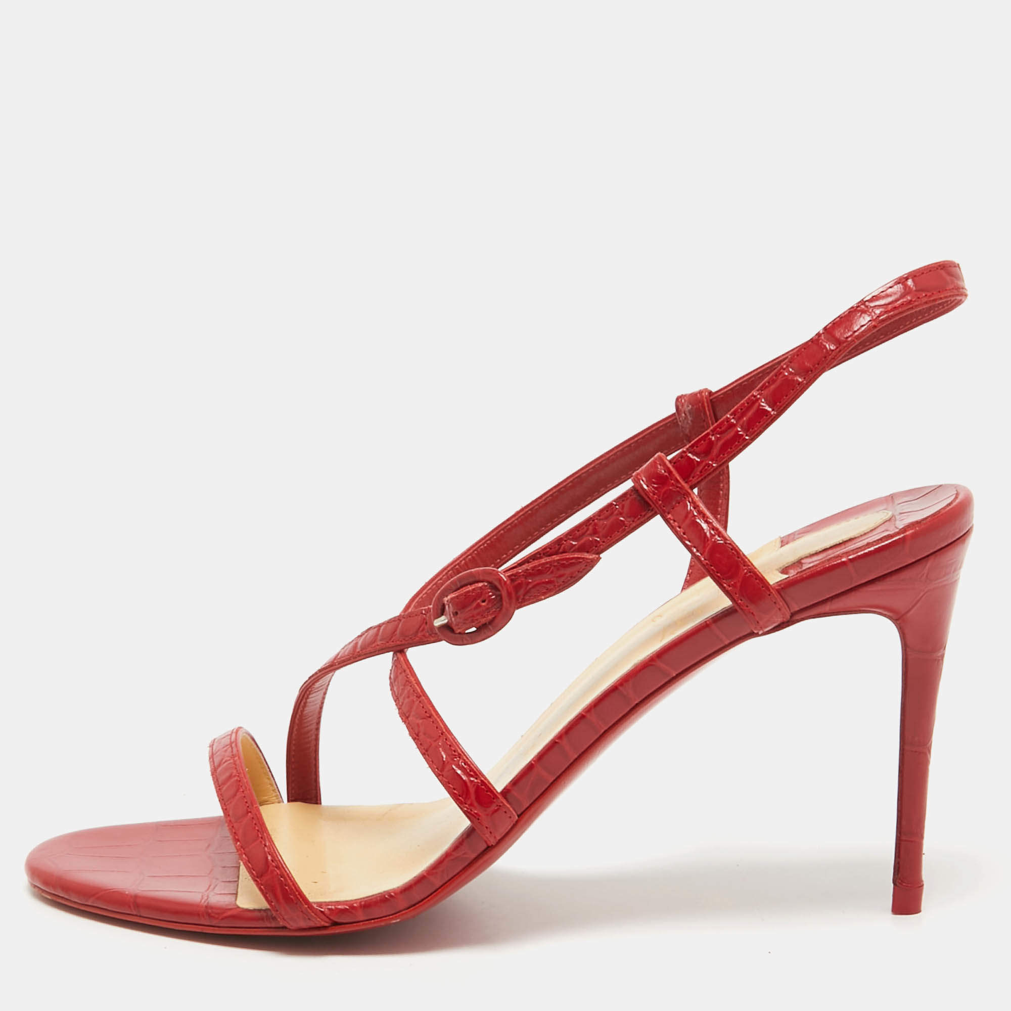 Christian Louboutin Red Embossed Croc Selima Sandals Size 40
