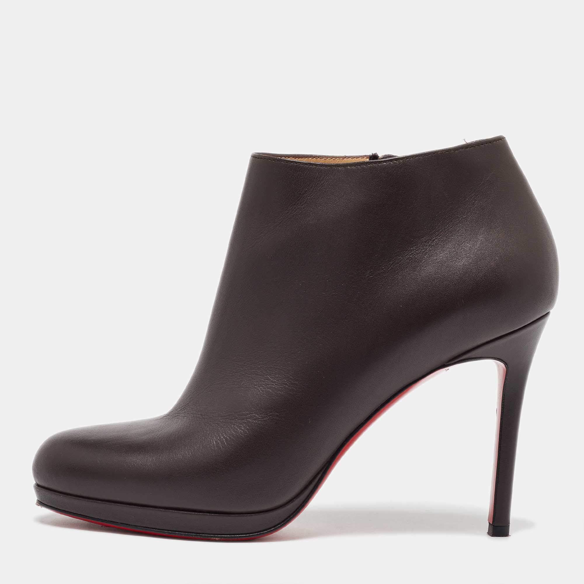 Christian Louboutin Dark Brown Leather Bellissima Ankle Booties Size 38