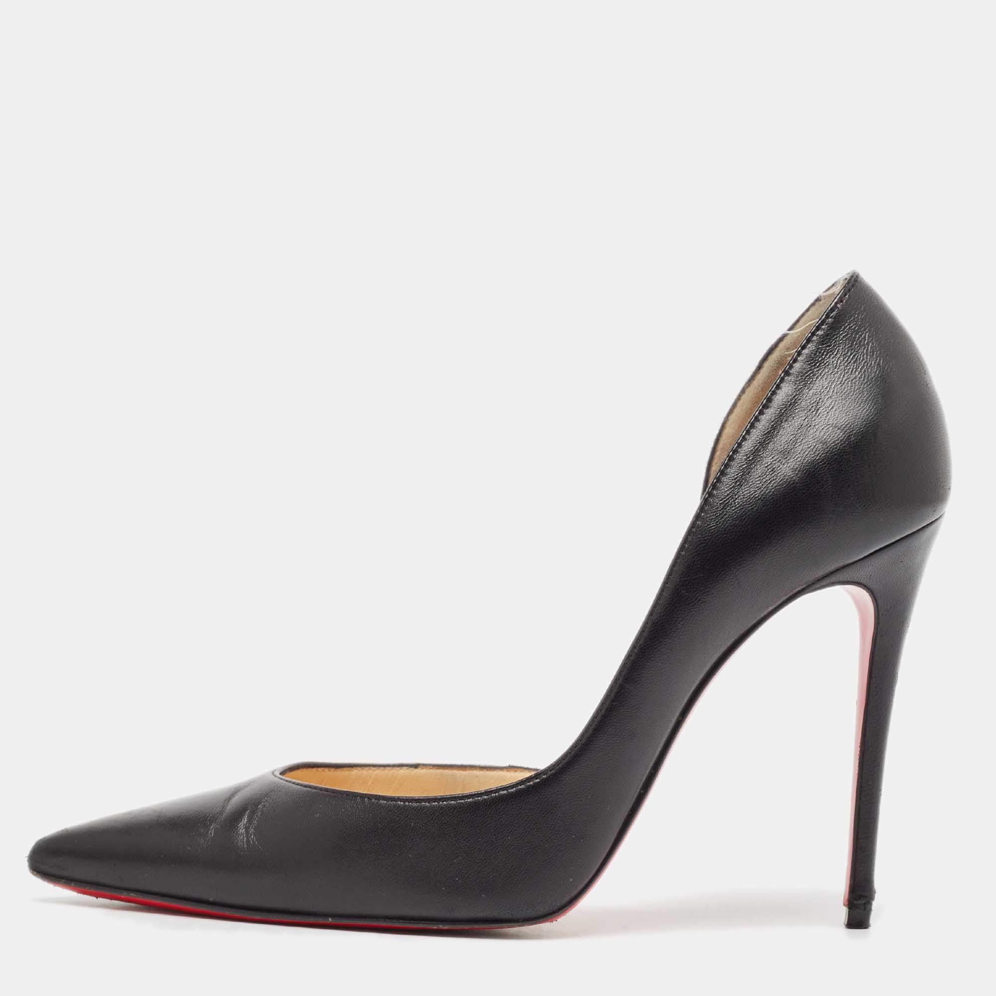 Christian Louboutin Black Leather Iriza Pointed Toe D'orsay Pumps Size 38