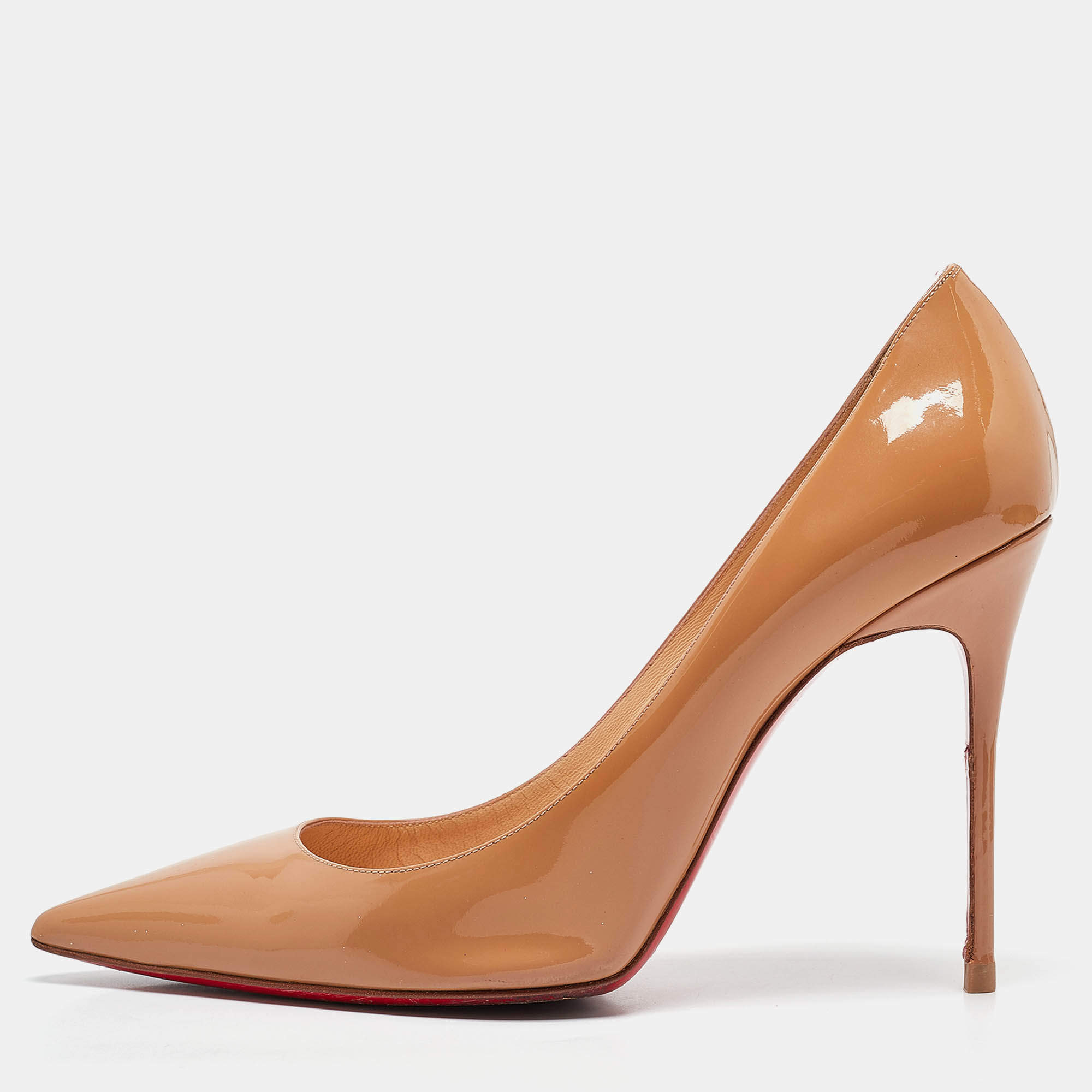 Pre Owned Christian Louboutin Beige Patent Leather Kate Pumps Size 40