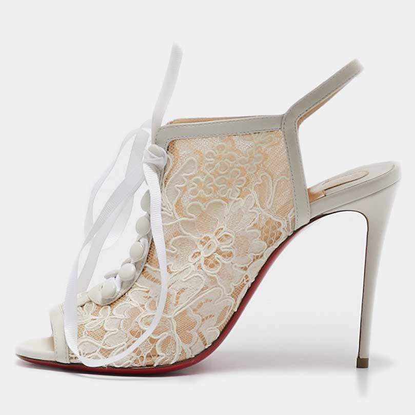 مملوكة مسبقًا Christian Louboutin White Lace Mariee A Colmar Slingback Sandals Size 36.5