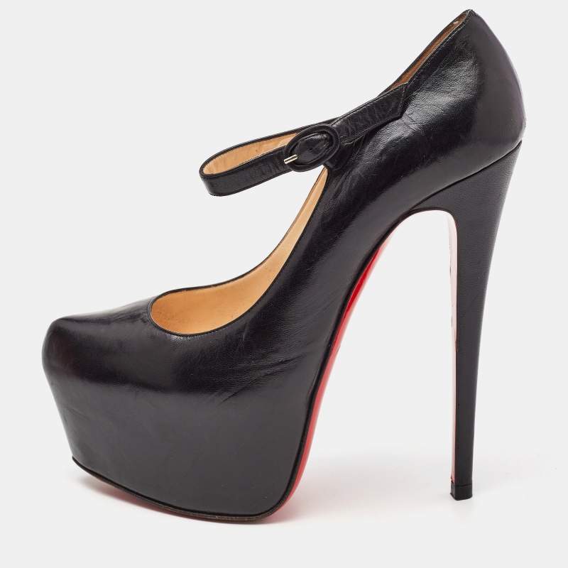 مملوكة مسبقًا Christian Louboutin Black Leather Lady Daf Mary Jane Pumps Size 39