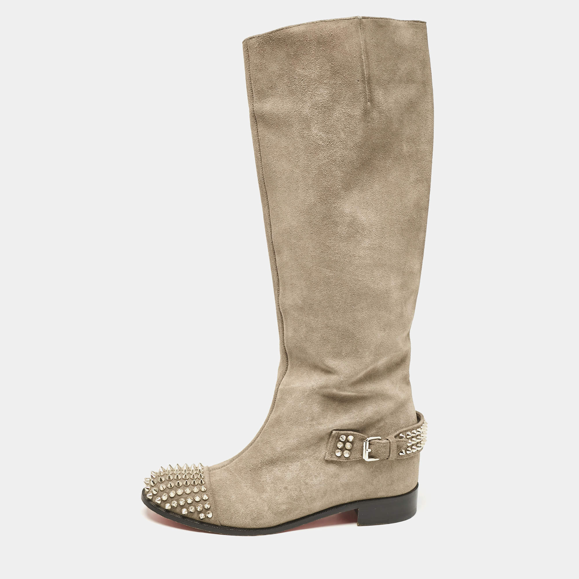 مملوكة مسبقًا Christian Louboutin Grey Suede Egoutina Spikes Boots Size 40
