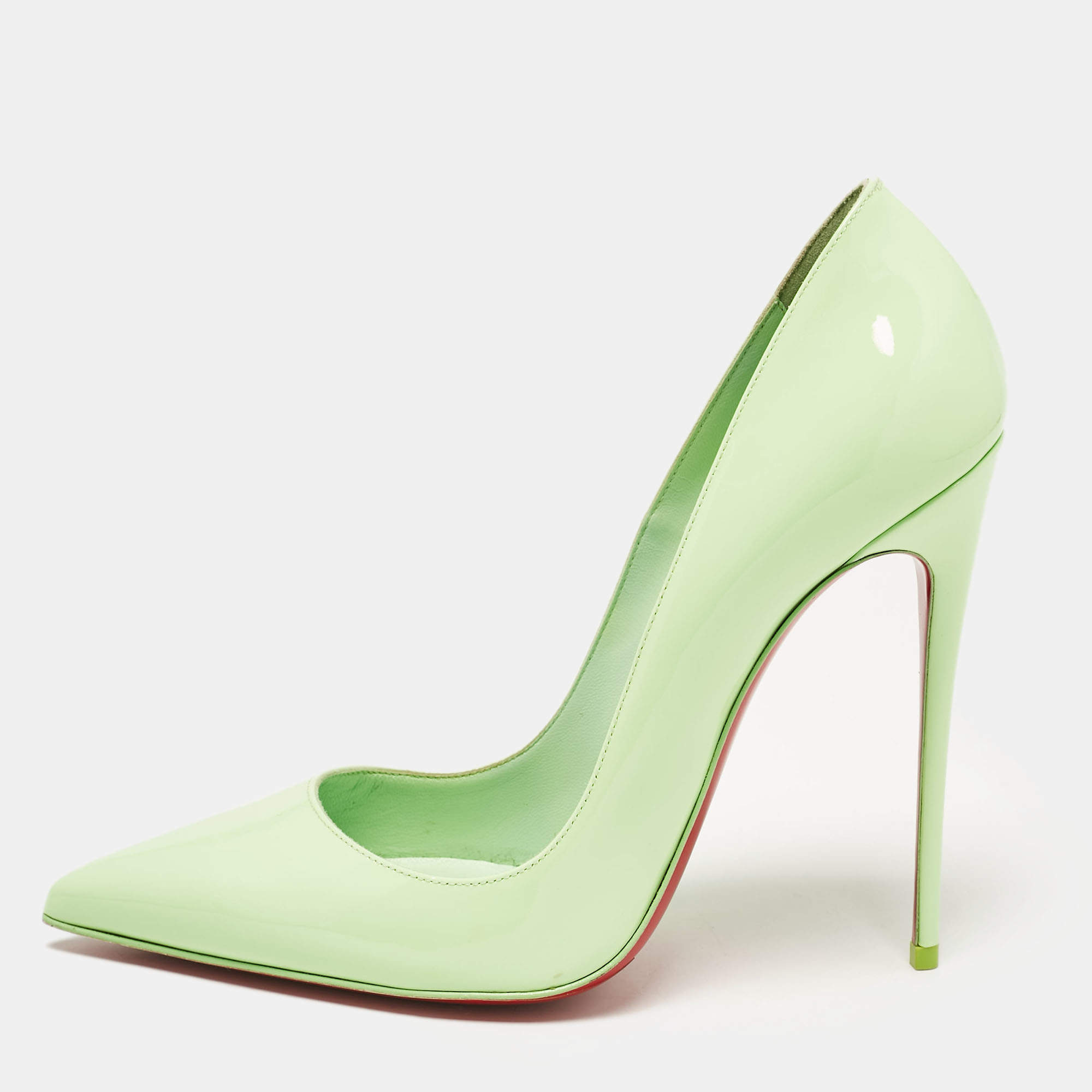 Pre Owned Christian Louboutin Green Patent Leather So Kate Pointed Toe Pumps Size 40