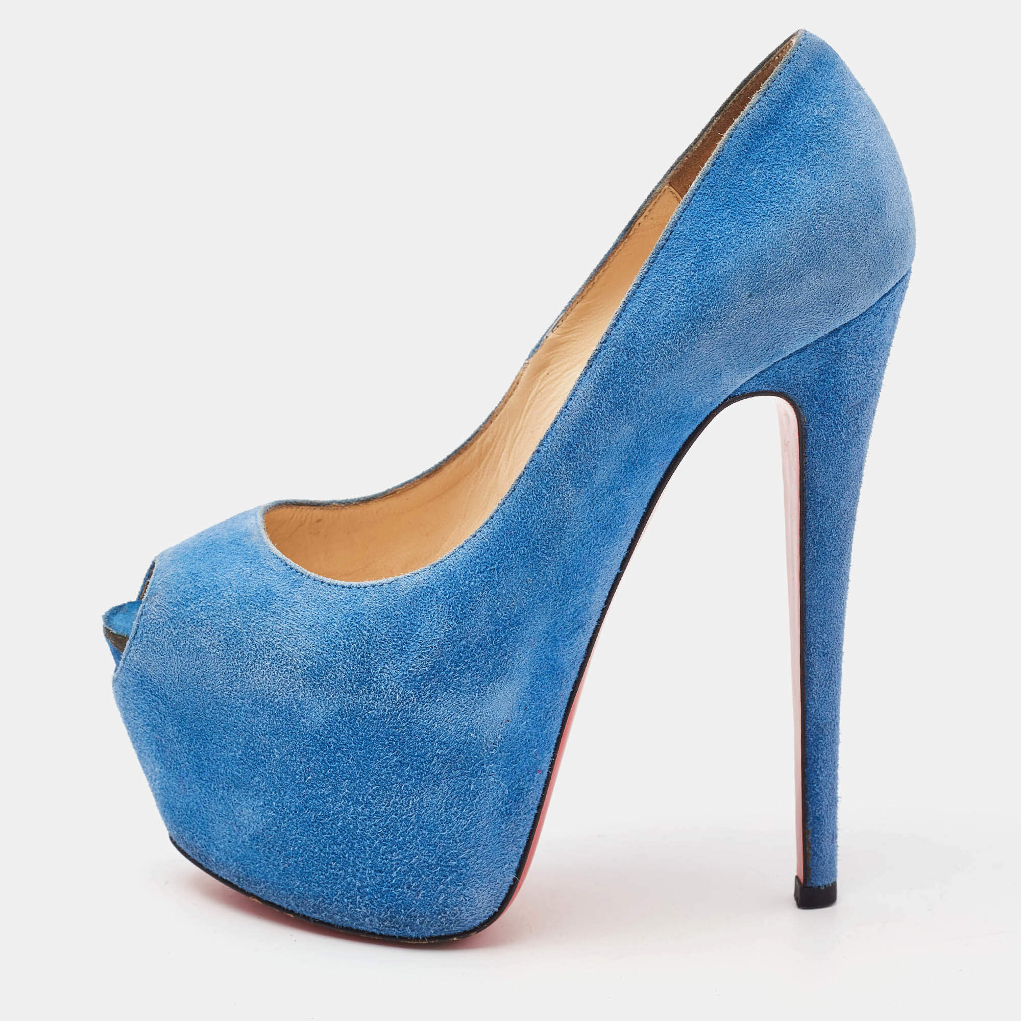 Pre Owned Christian Louboutin Blue Suede Highness Platform Pumps Size 35