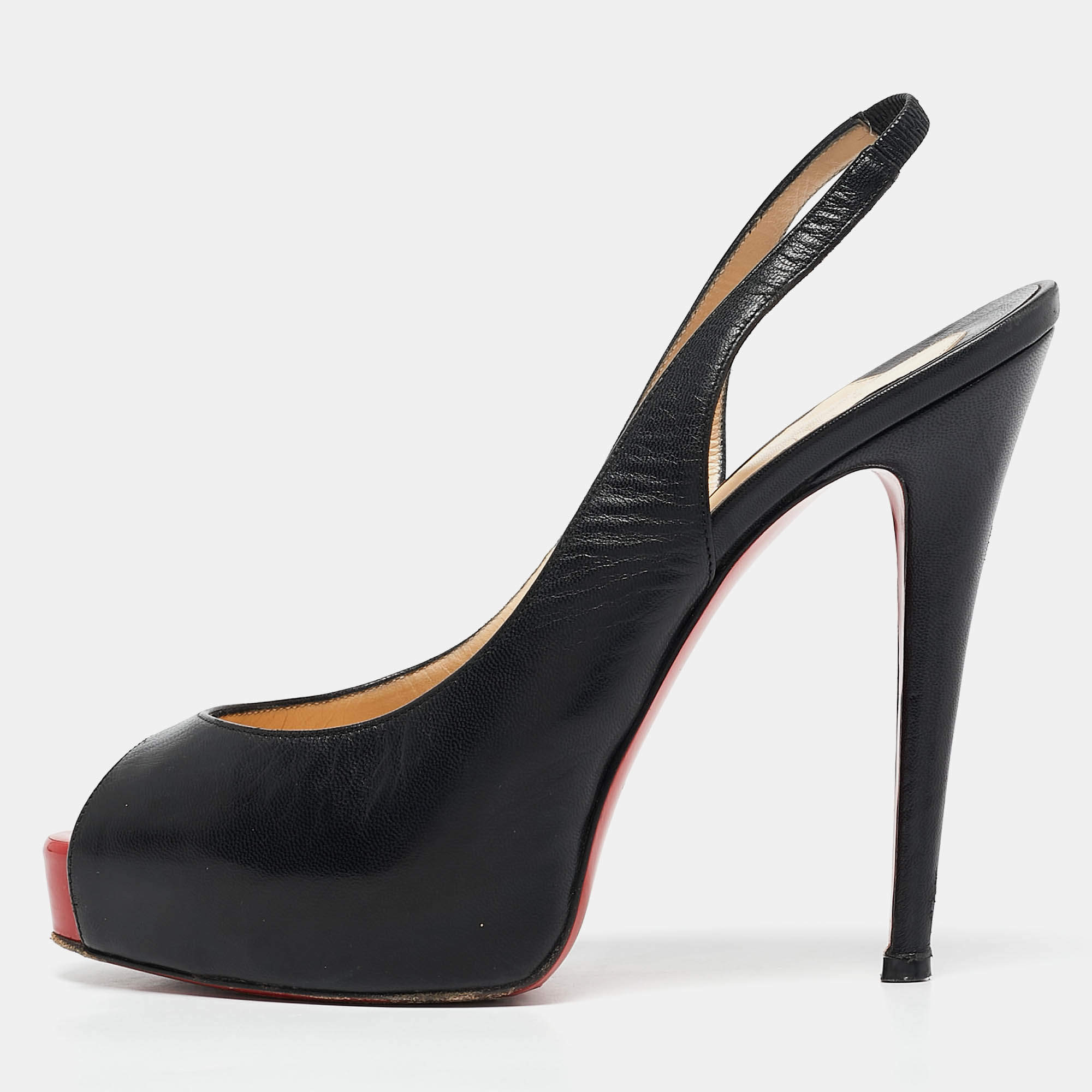 Christian Louboutin Black Leather No Prive Slingback Pumps Size 38