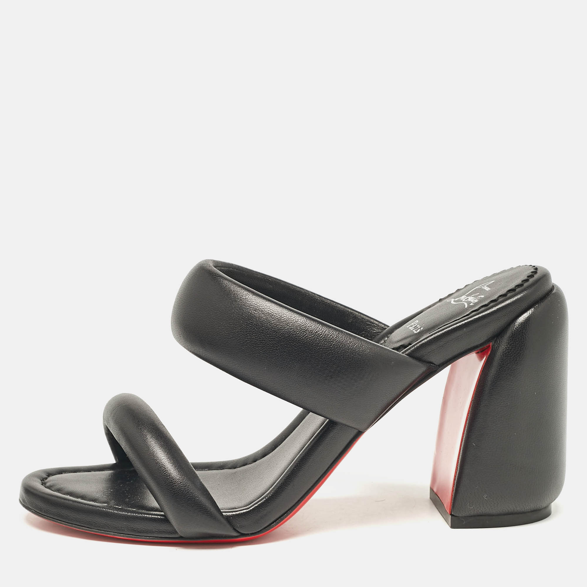 مملوكة مسبقًا Christian Louboutin Black Leather Inflama Sab Slide Sandals Size 39