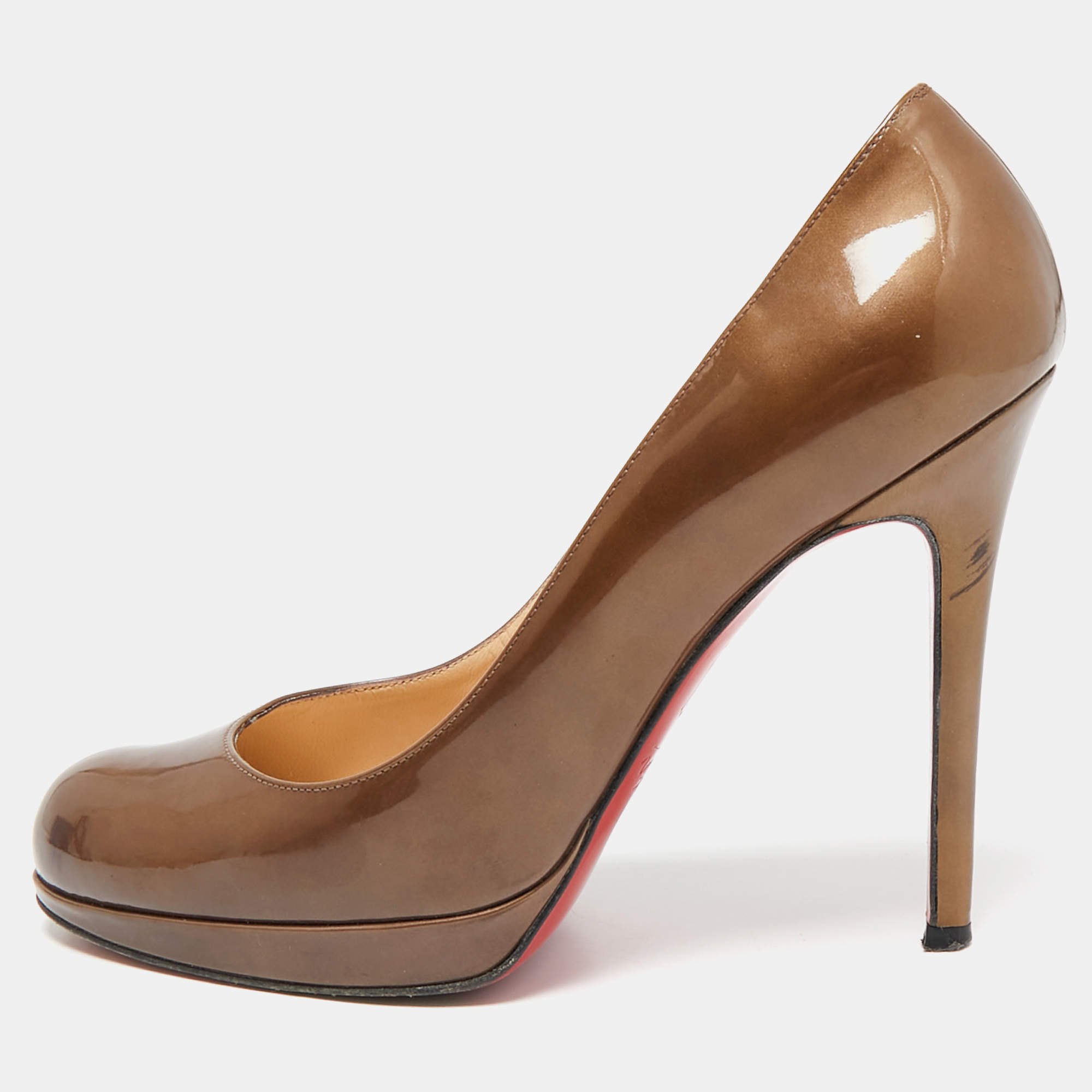 Christian Louboutin Brown Patent New Simple Platform Pumps Size 37