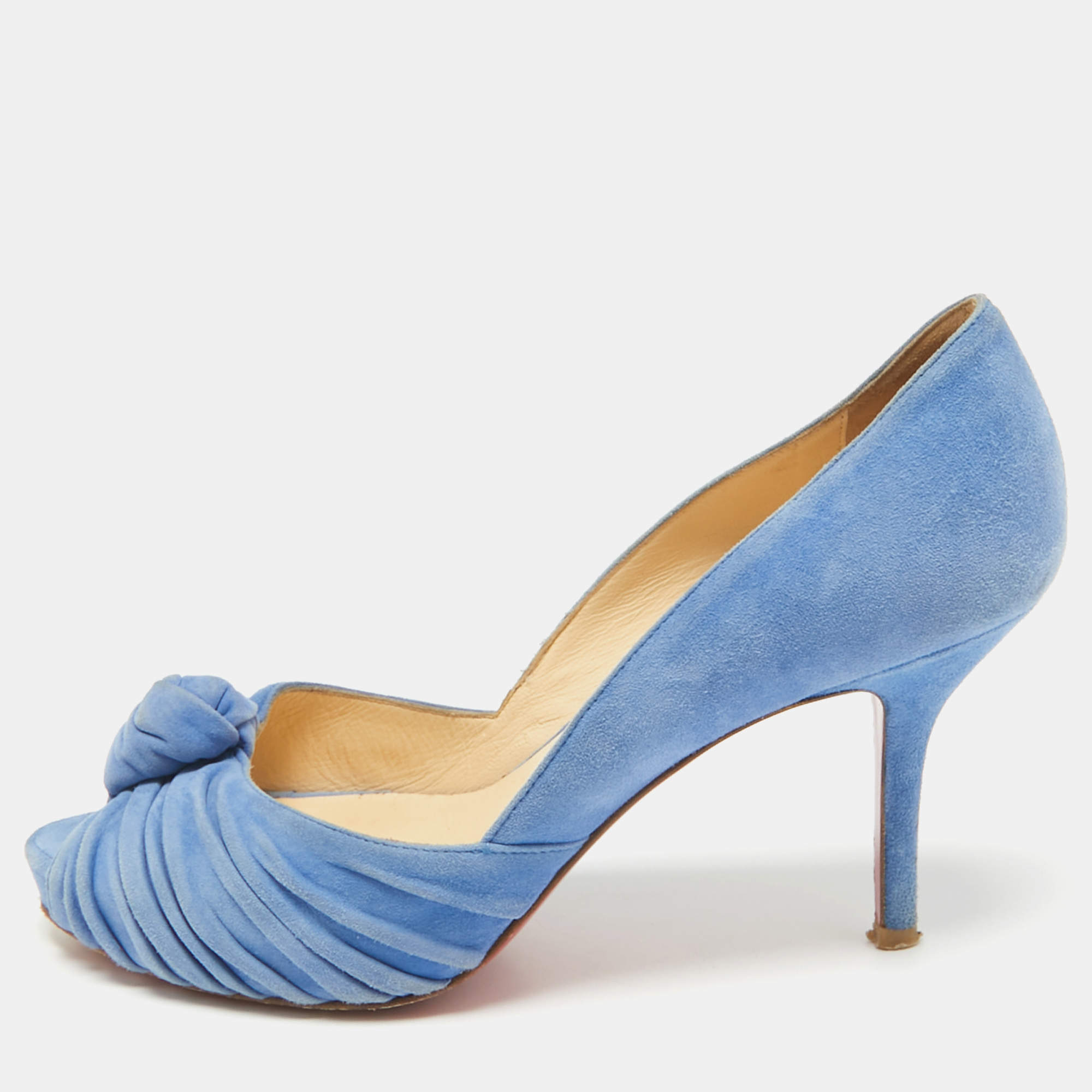 Christian Louboutin Blue Suede Greissimo Peep Toe Pumps Size 36.5
