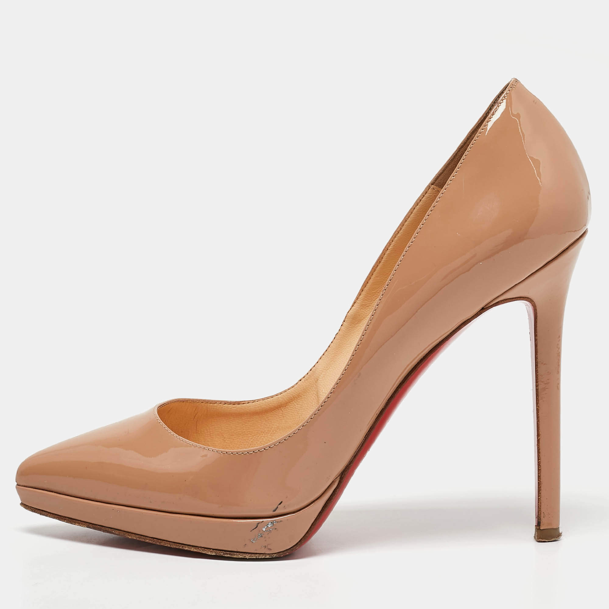 Christian Louboutin Beige Patent Leather Pigalle Plato Pumps Size 37