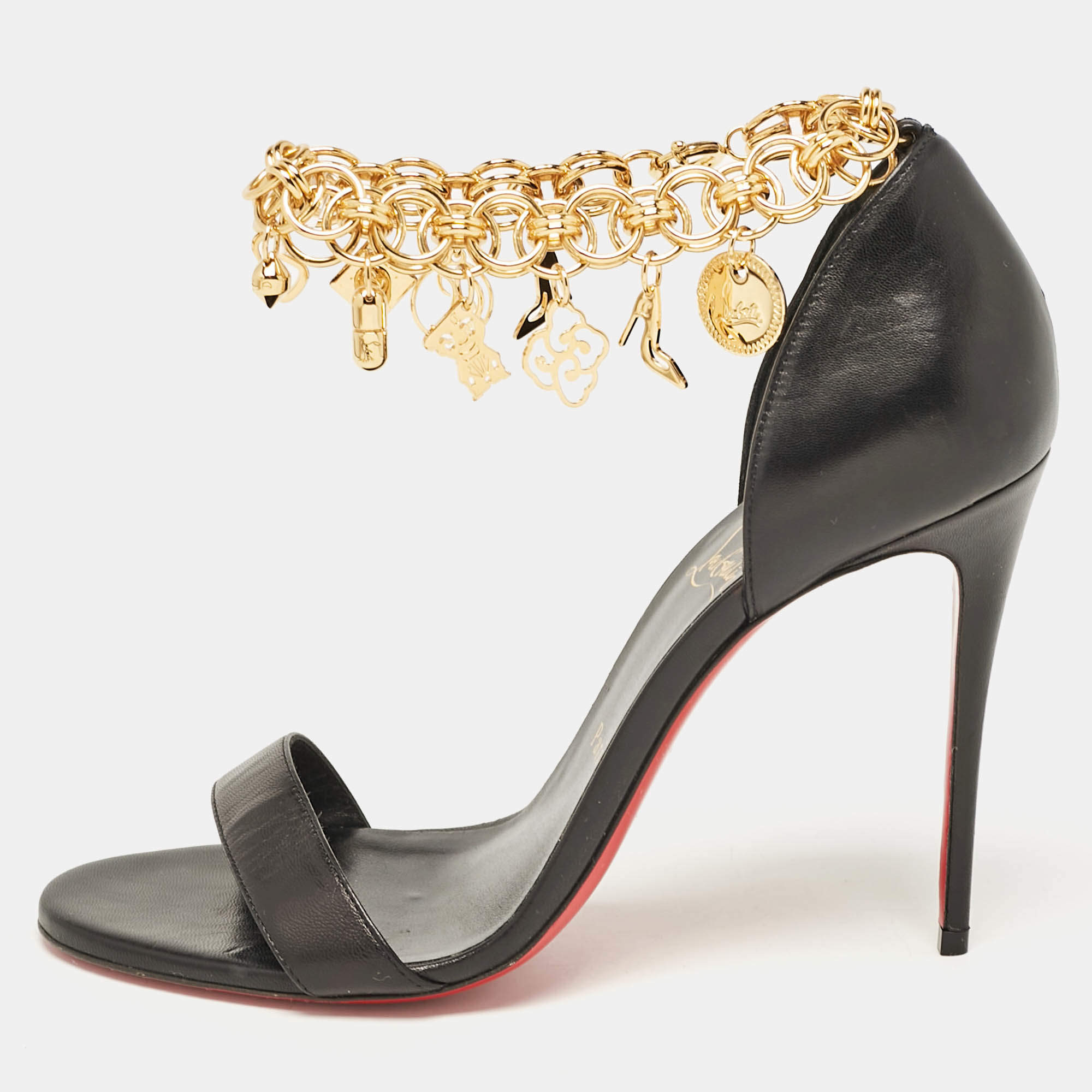 Christian Louboutin Black Leather Gourmi Ankle Strap Sandals Size 39.5