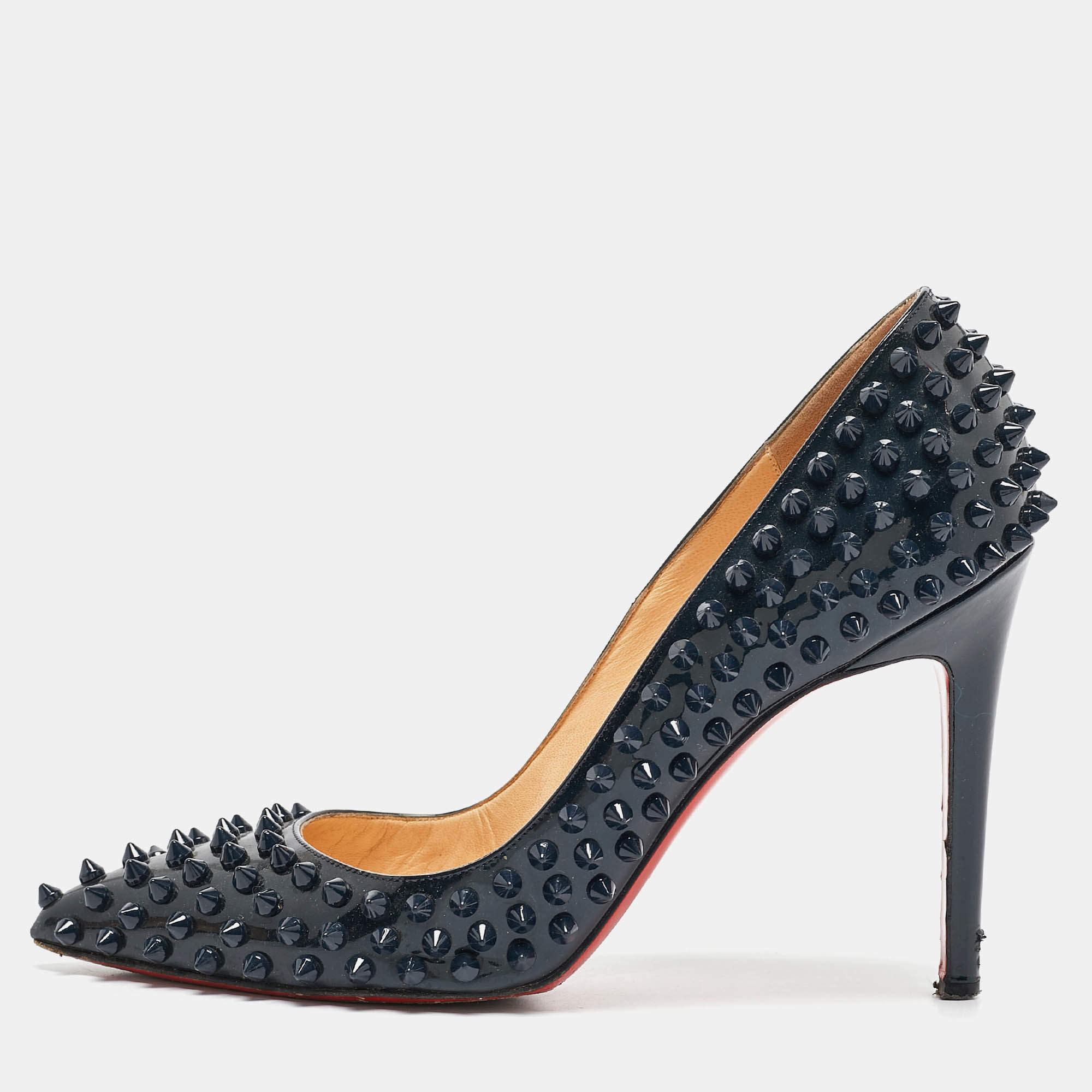 Christian Louboutin Black Patent Leather Pigalle Spikes Pumps Size 39