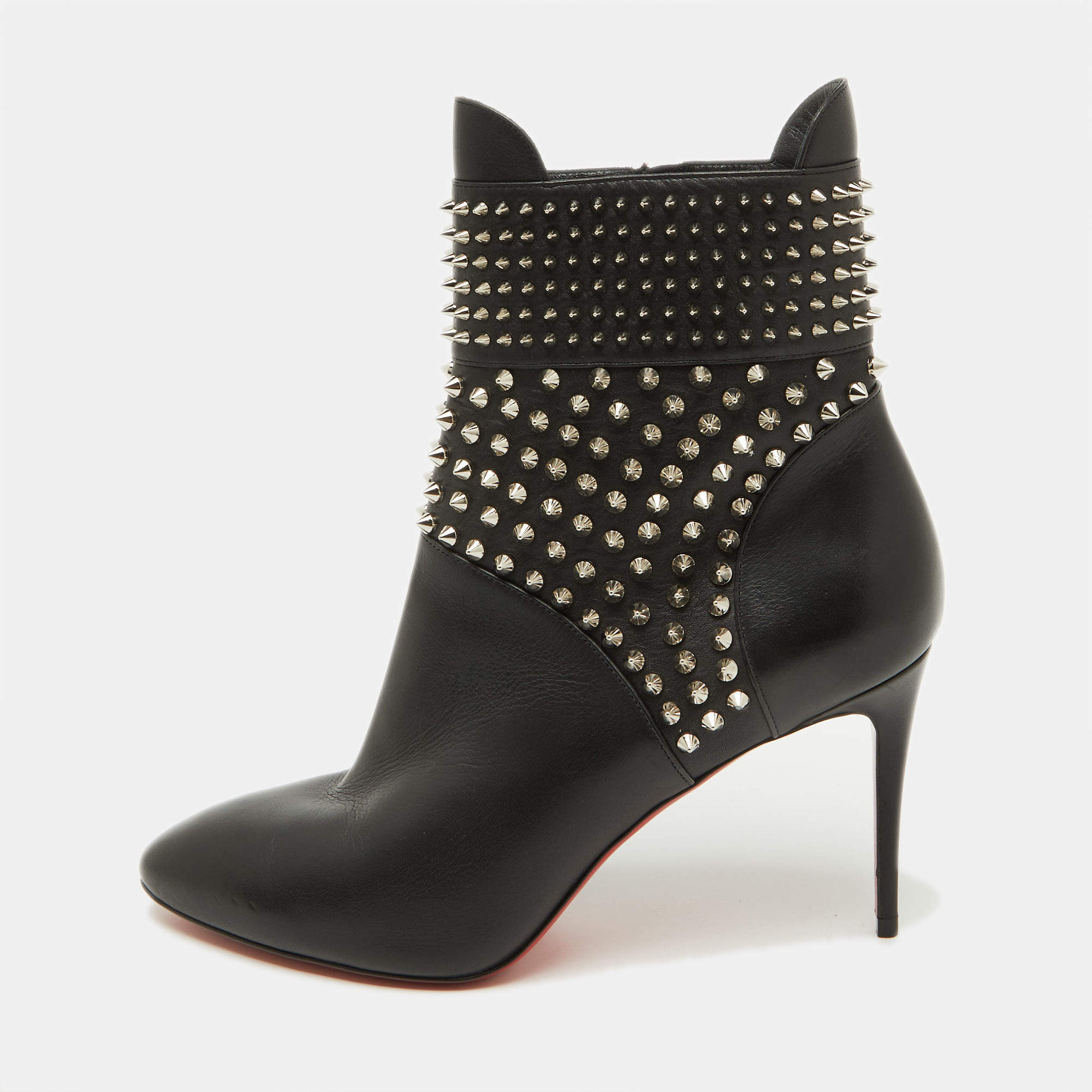 م ملوكة مسبقًا Christian Louboutin Black Leather Hongroise Spike Ankle Length Boots Size 41