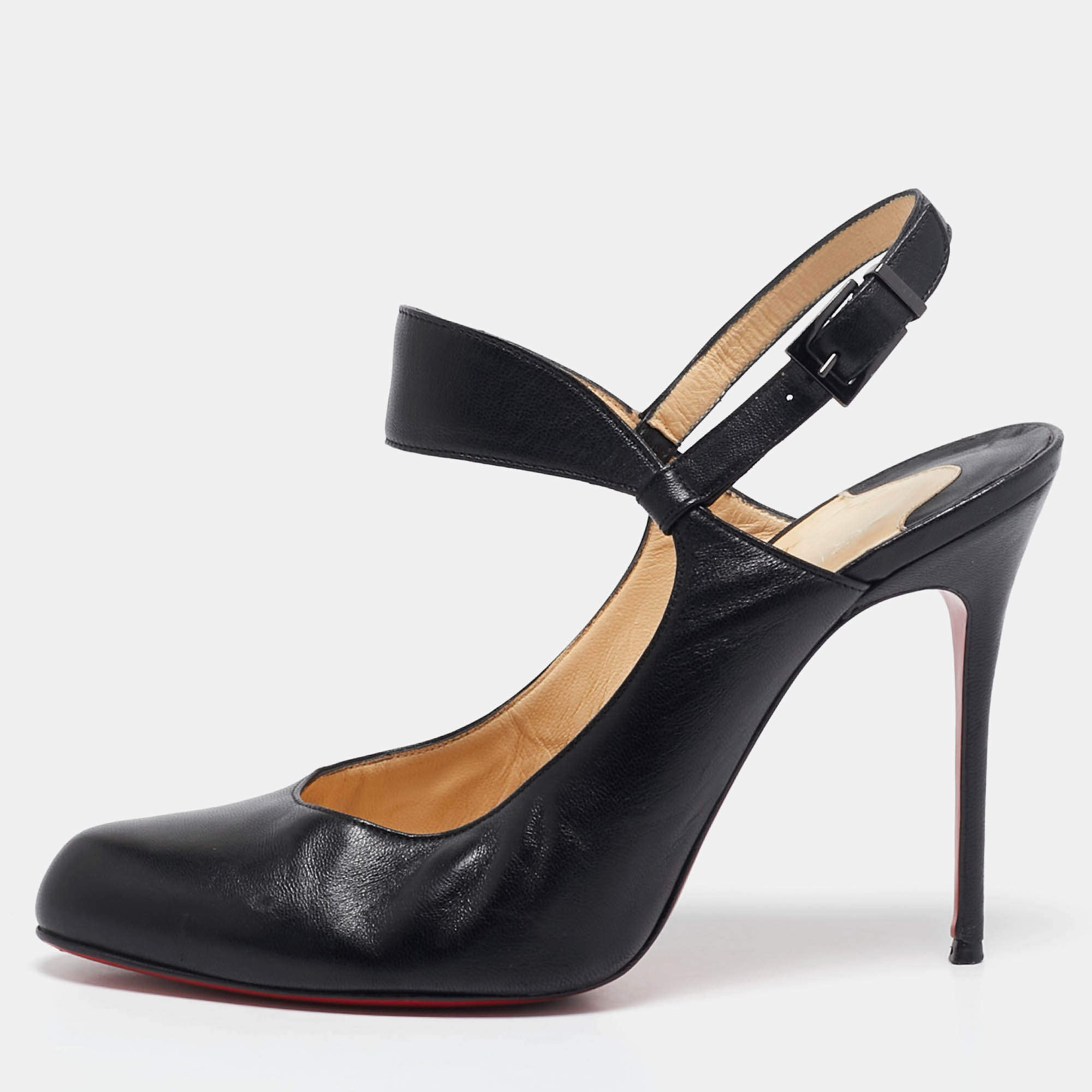 مملوكة مسبقًا Christian Louboutin Black Leather Ankle Strap Pumps Size 40