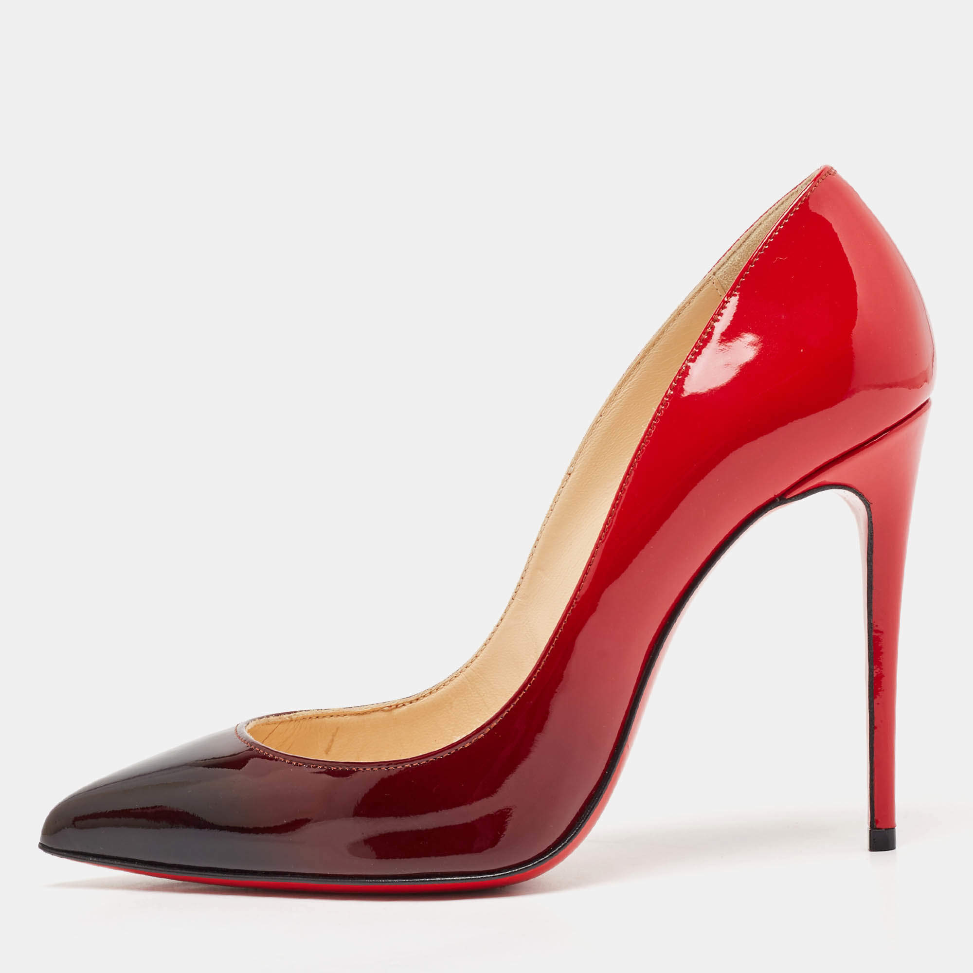 Pre Owned Christian Louboutin Black/Red Degrade Patent Leather Decollete Pumps Size 36.5