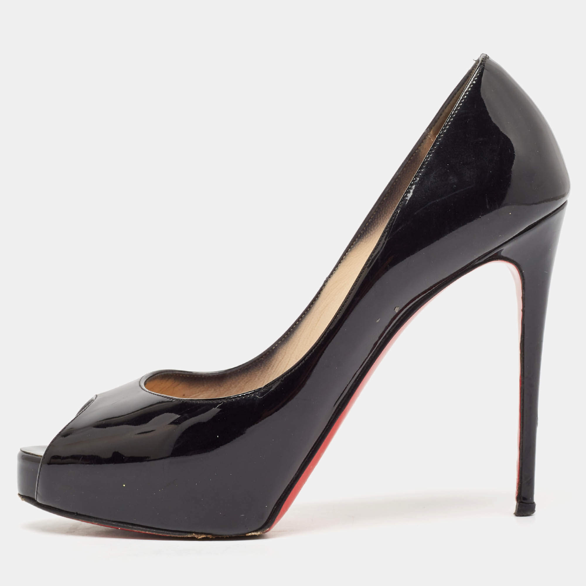 Pre Owned Christian Louboutin Black Patent Leather Very Prive Pumps Size 36.5