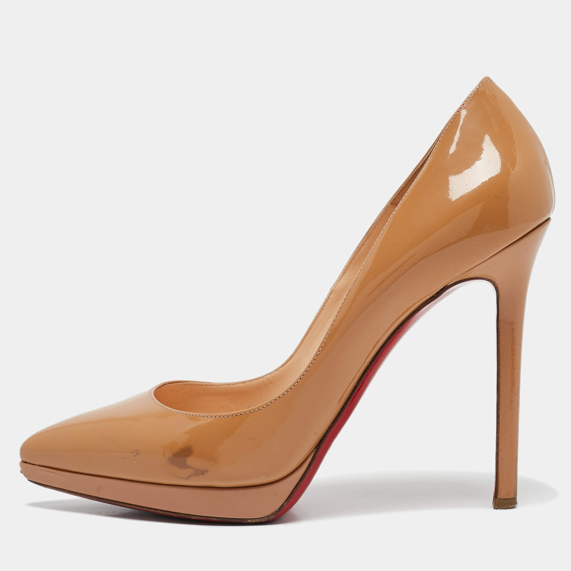 Christian Louboutin Beige Patent Leather Pigalle Plato Pumps Size 38