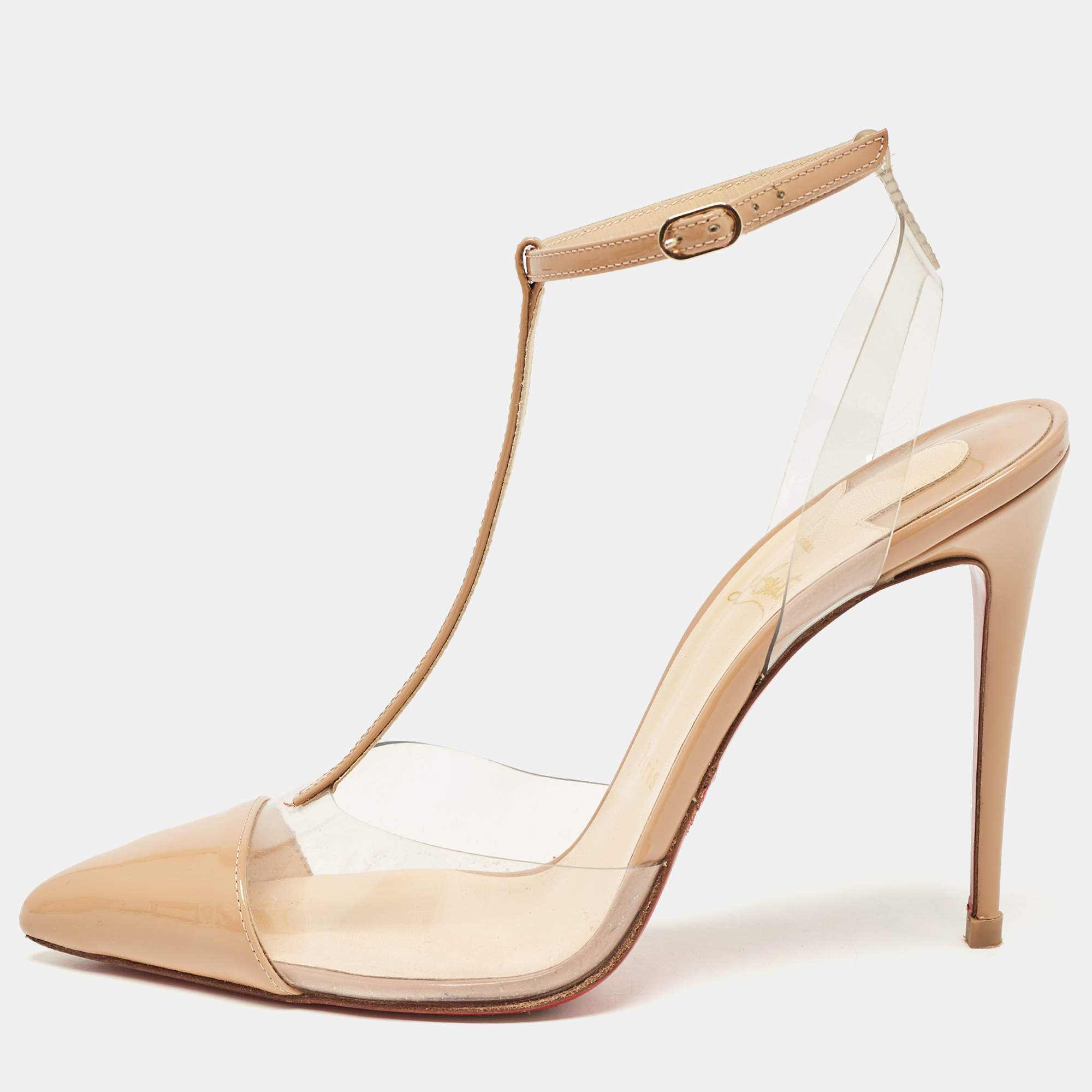Christian Louboutin Beige Patent Leather and PVC Nosy Pumps Size 39