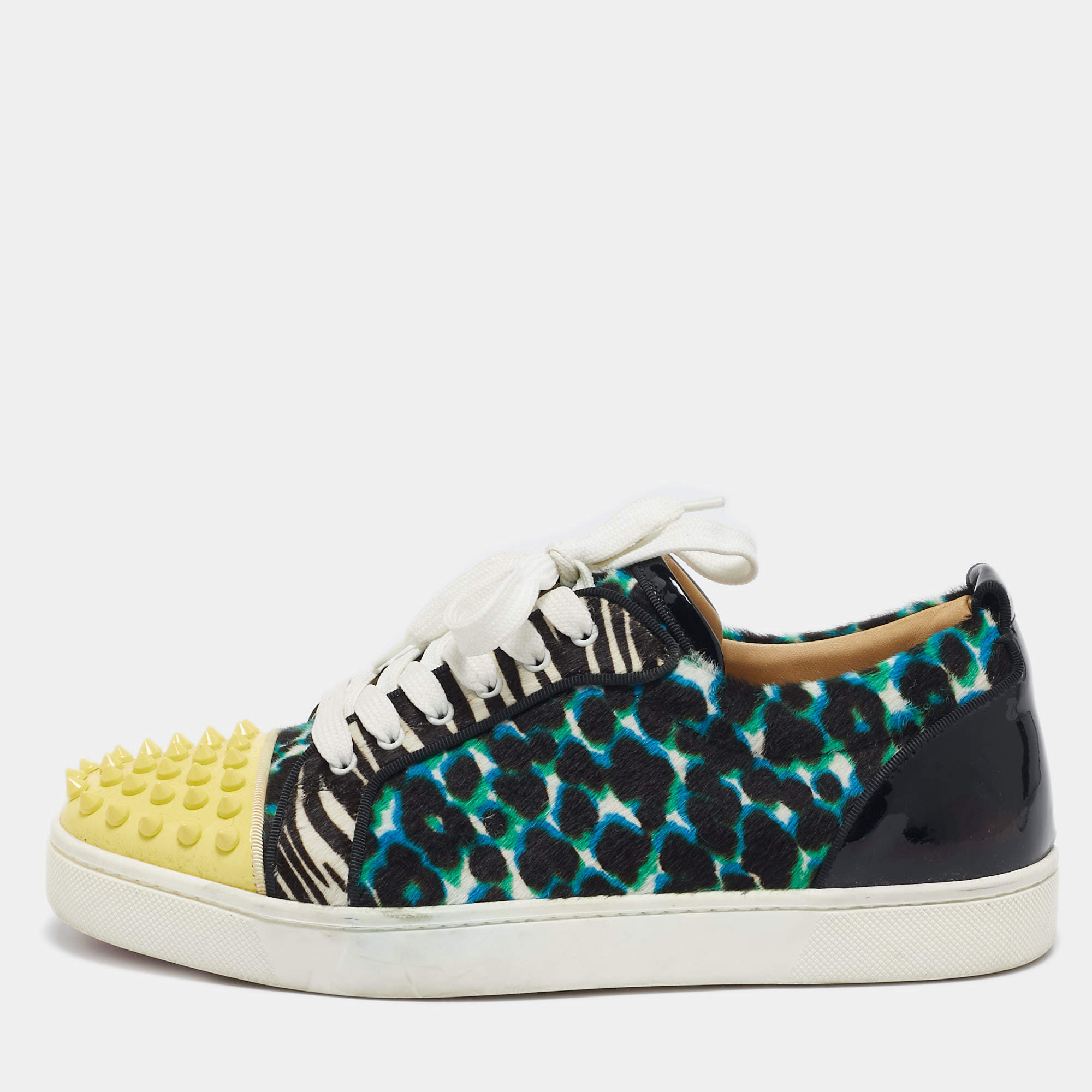 Christian Louboutin Multicolor Glitter and Patent Leather Louis Junior Low Top Sneakers Size 39