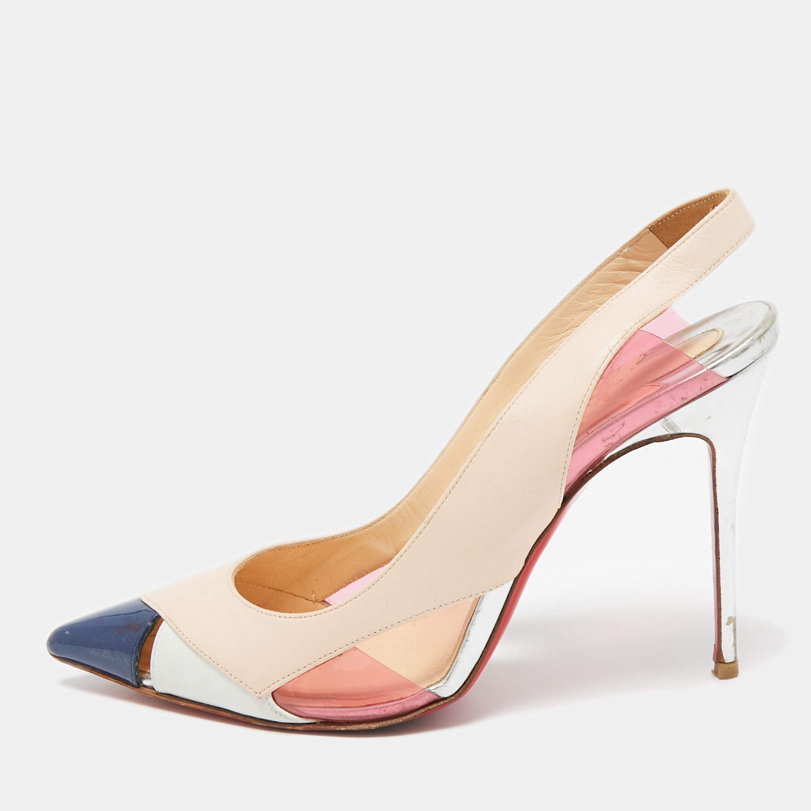 Christian Louboutin Tricolor Leather Air Chance Slingback Pumps Size 37.5