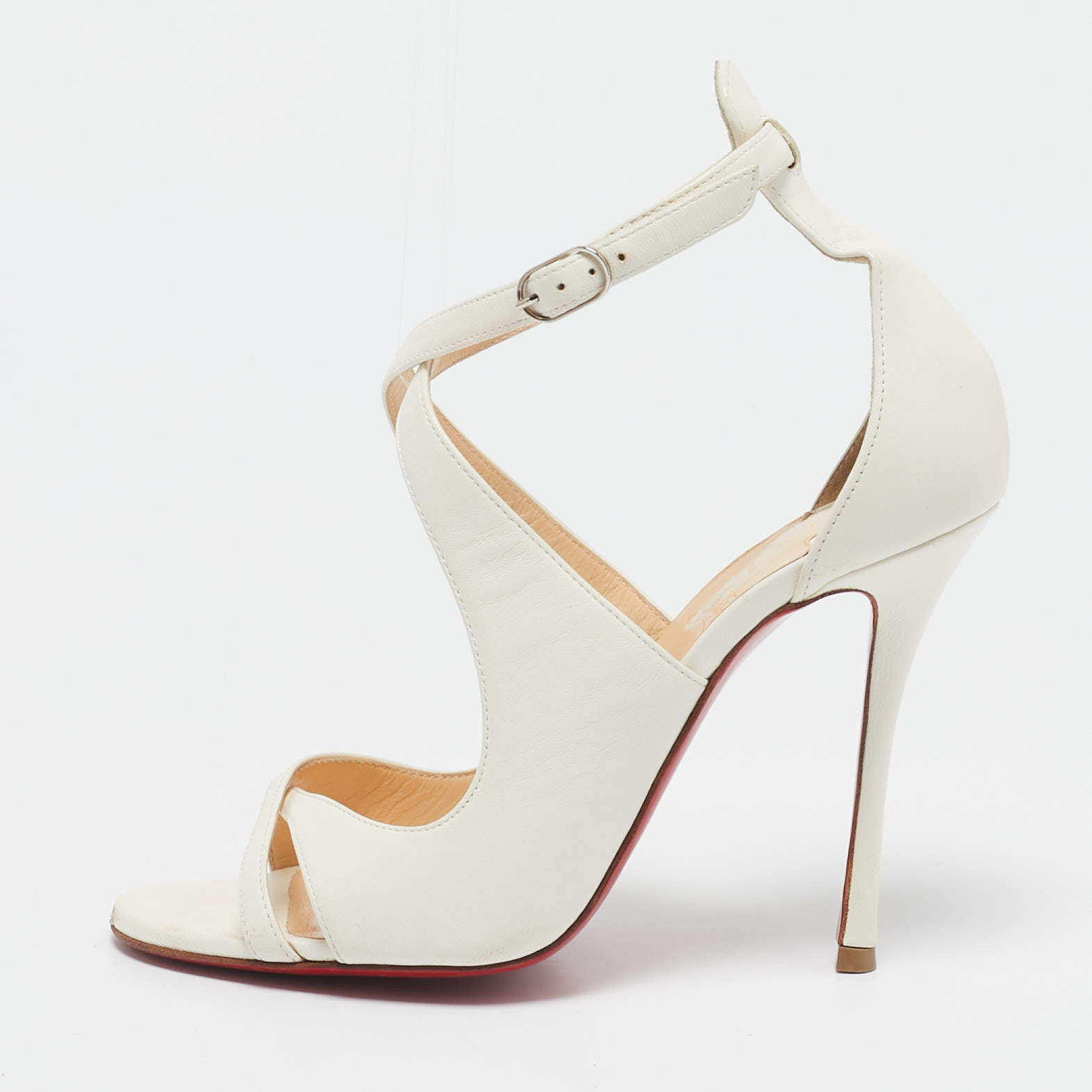 Christian Louboutin Cream Leather Malefissima Ankle Strap Sandals Size 37