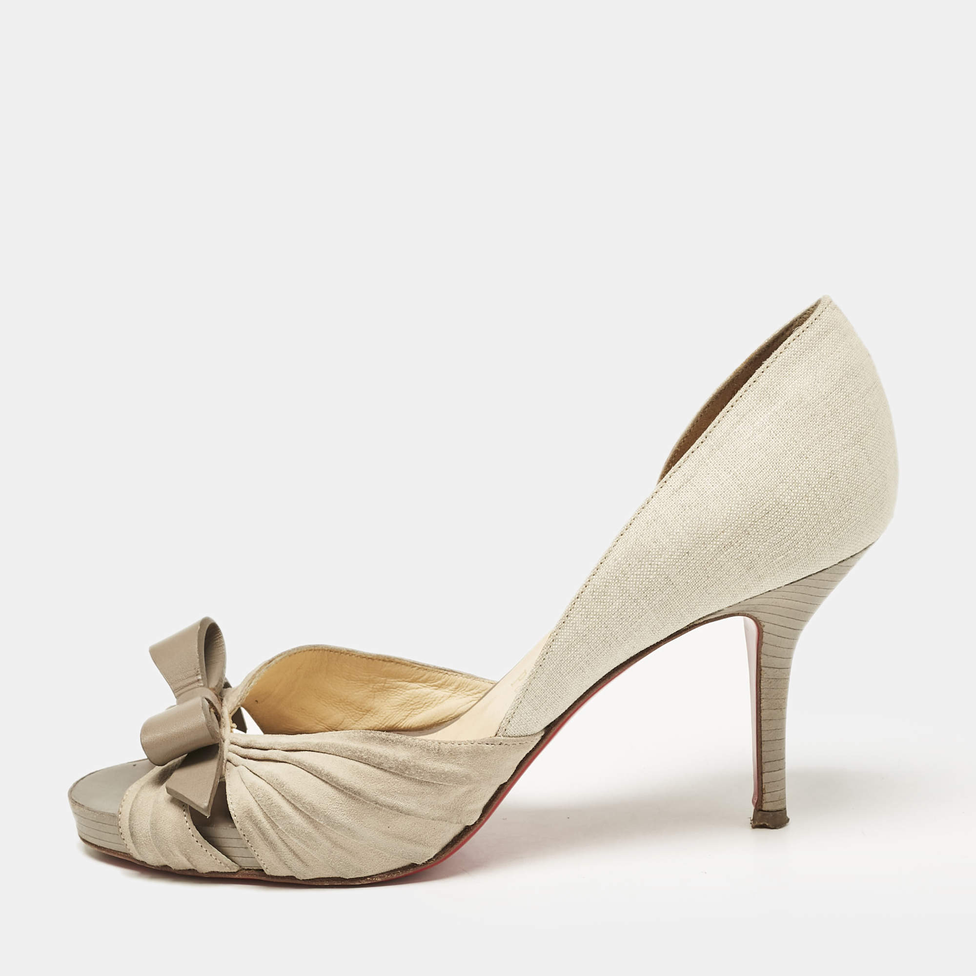 Christian Louboutin Grey Suede and Linen Lady Turner 90 Pumps Size 36