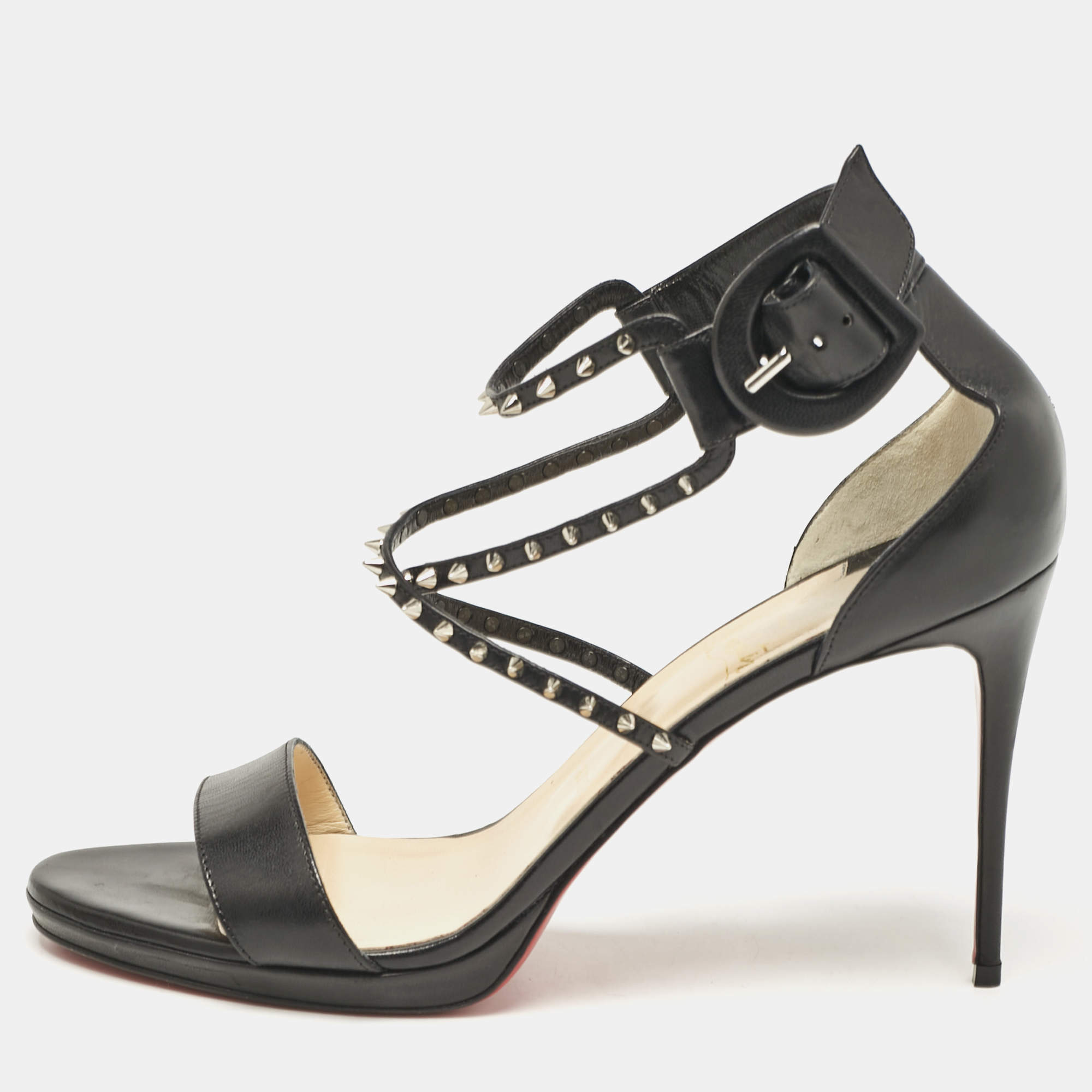 Christian Louboutin Black Leather Choca Lux Ankle Strap Sandals Size 41