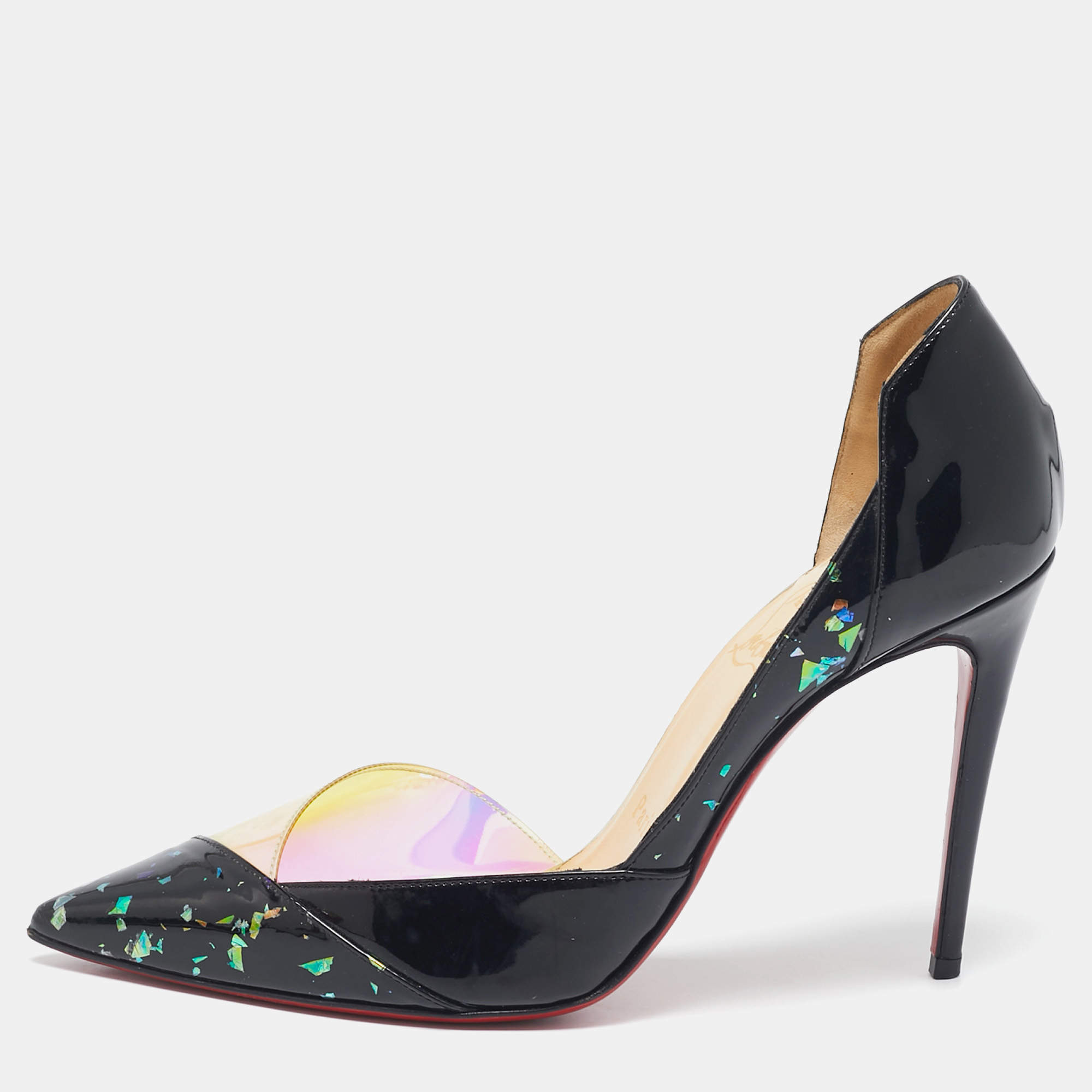 Christian Louboutin Black Patent Leather and PVC Tac Clac Pumps Size 35.5