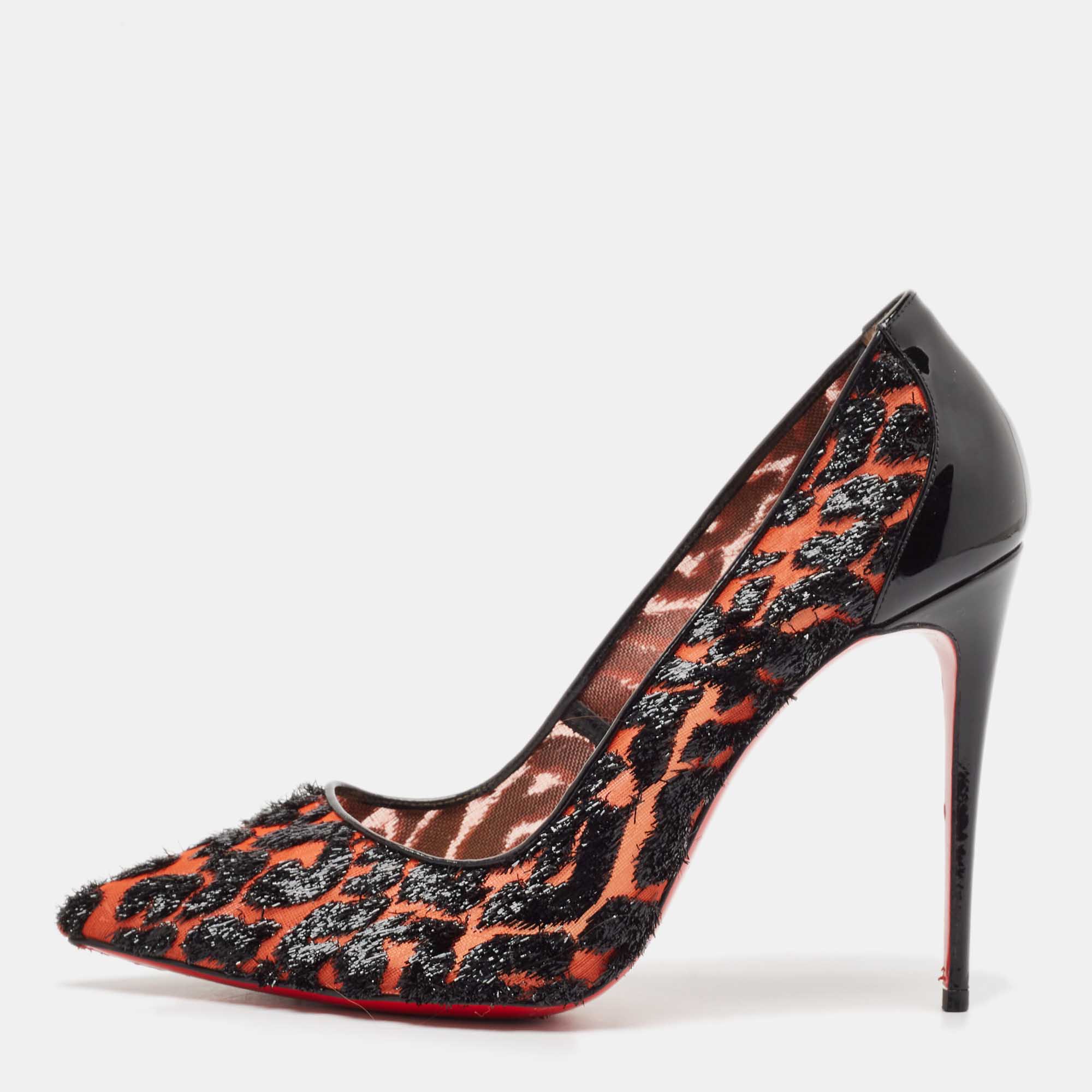 Pre Owned Christian Louboutin Black Mesh and Patent Leather Pumps Size 38