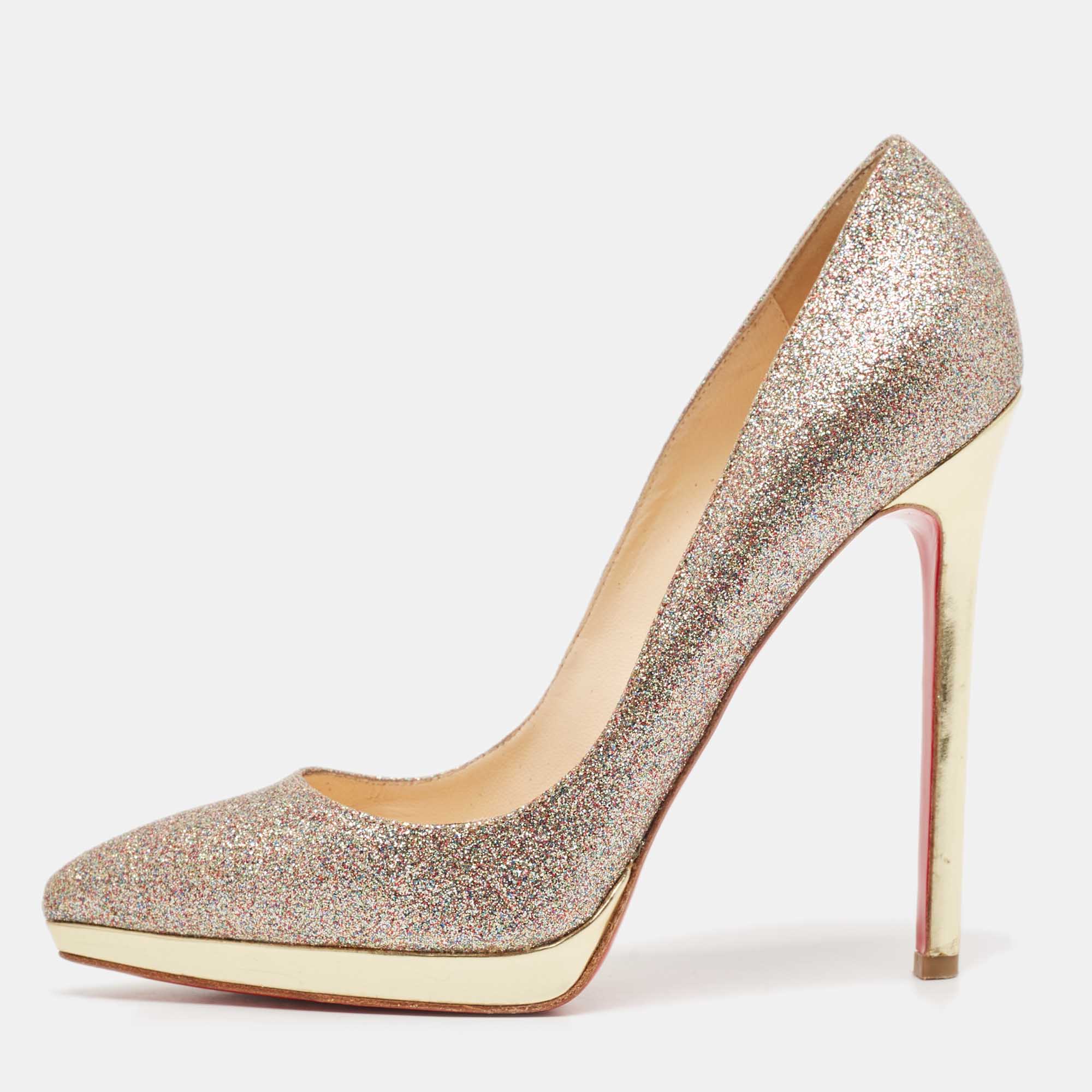 Christian Louboutin Multicolor Glitter Pigalle Plato Pumps Size 37.5