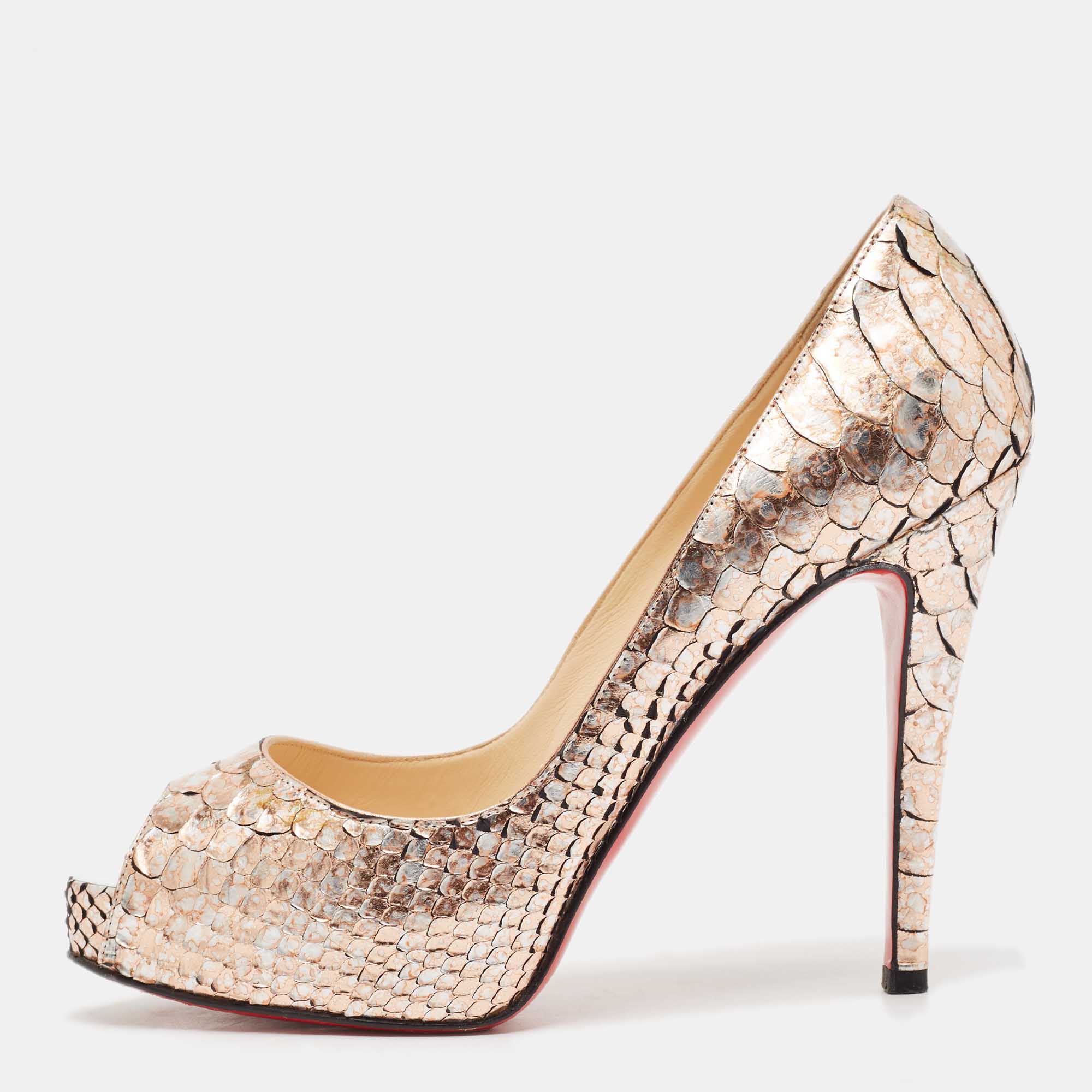 Christian Louboutin Rose Gold/Silver Python Very Prive Pumps Size 37.5