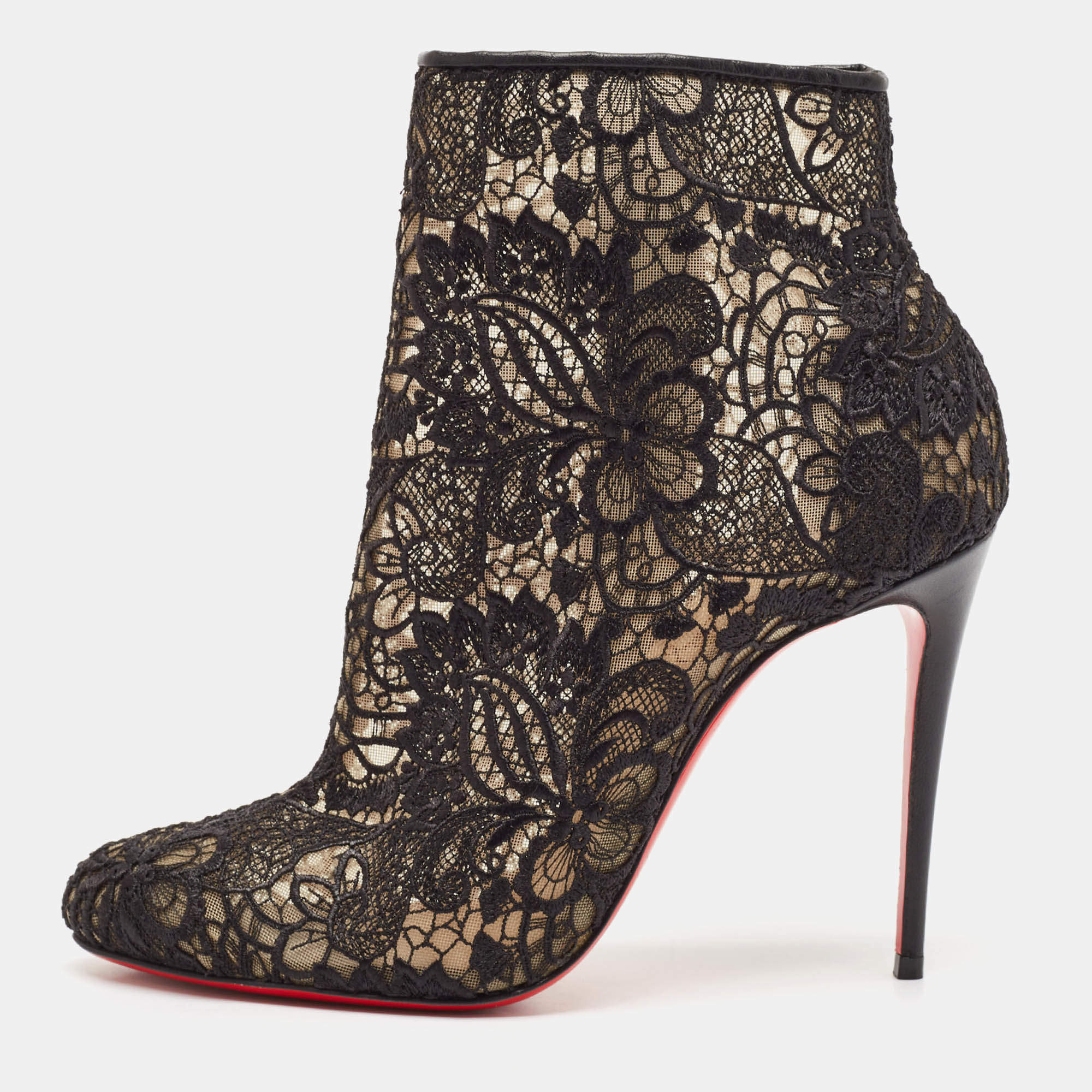 Christian Louboutin Black Lace Miss Tennis Ankle Boots Size 38