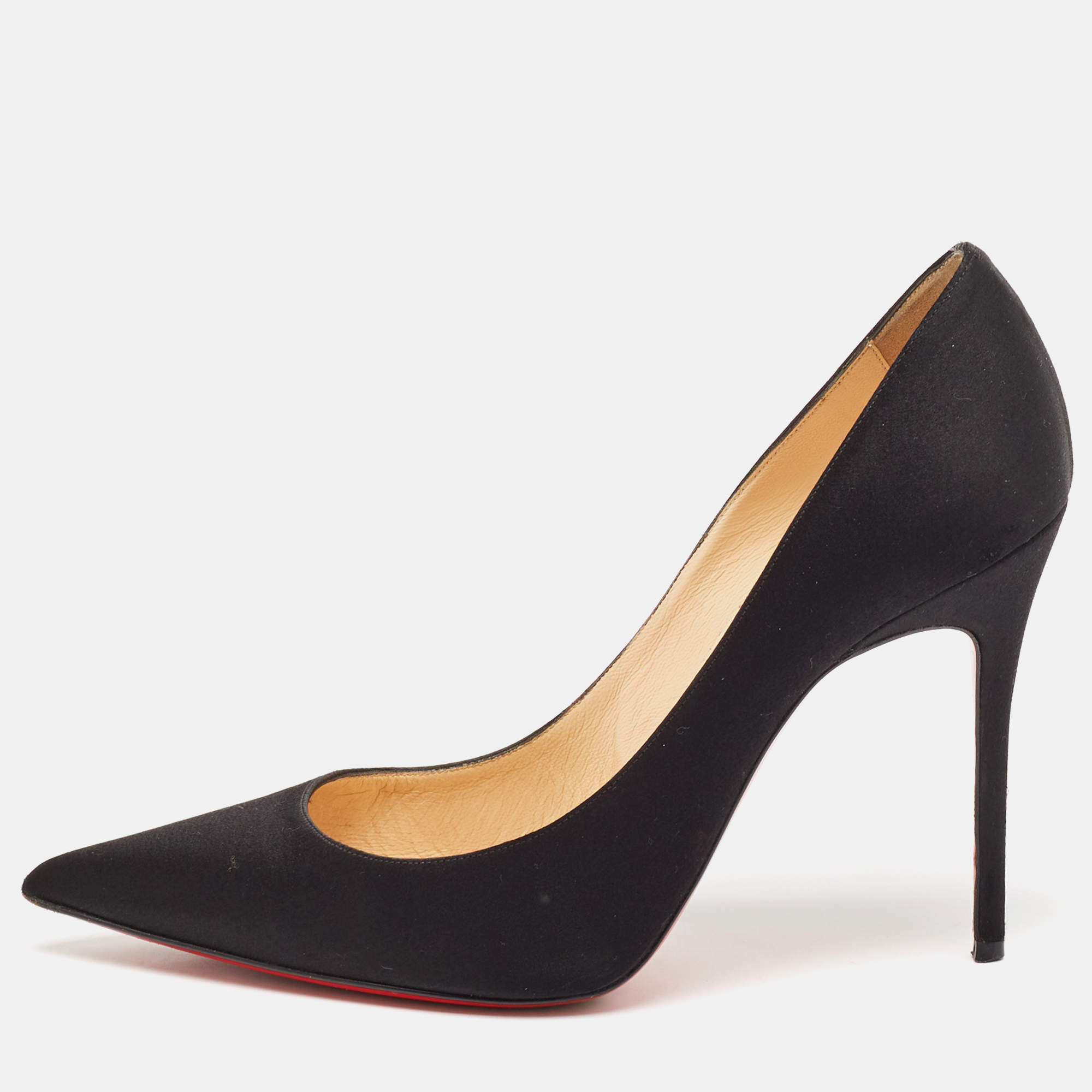 Pre Owned Christian Louboutin Black Satin So Kate Pumps Size 38.5