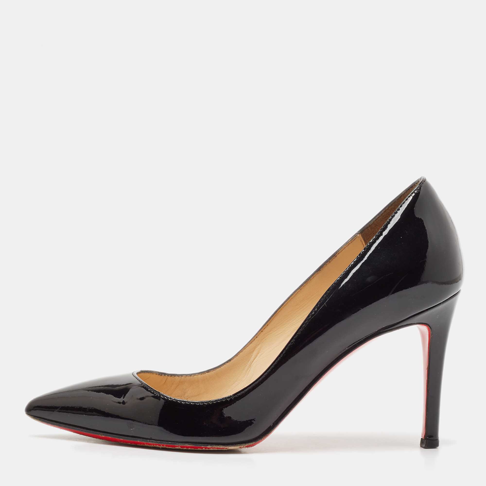 Pre Owned Christian Louboutin Black Patent Leather Pigalle Pumps Size 35.5