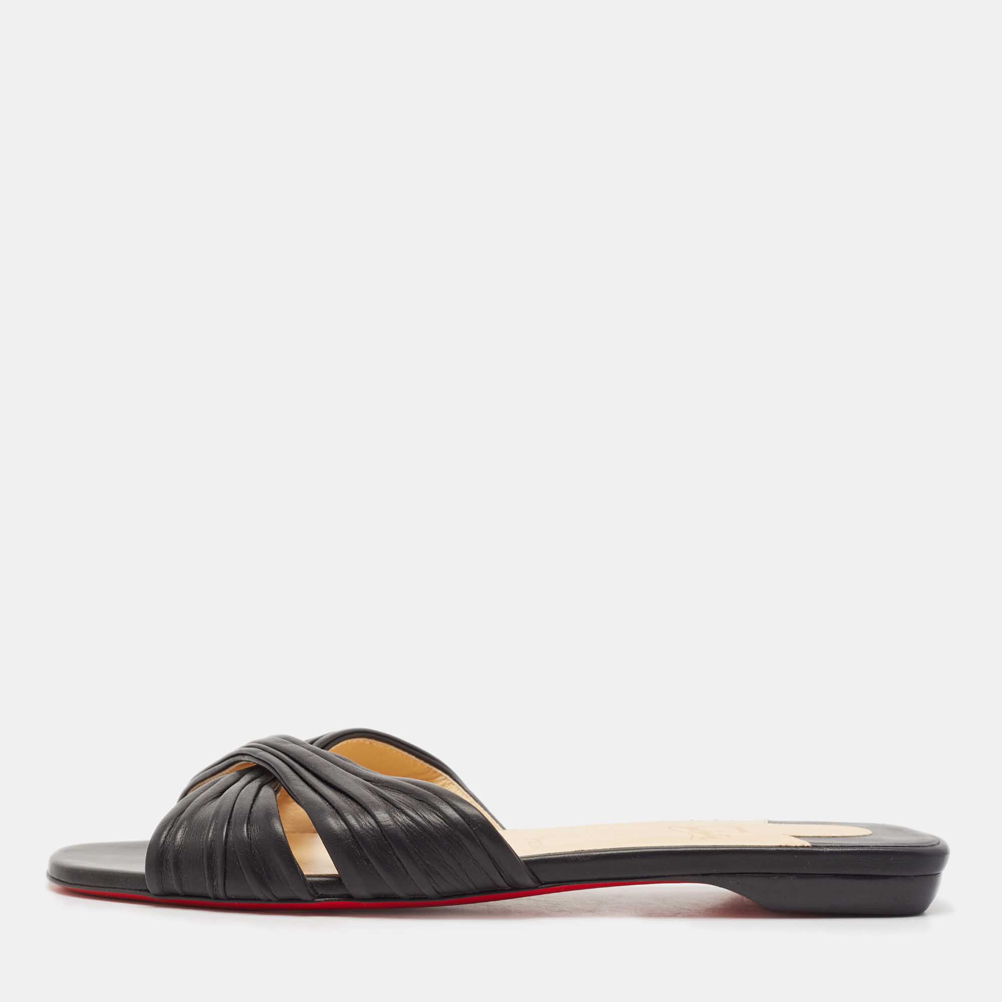 Christian Louboutin Black Leather Nicol Flat Slides Size 39
