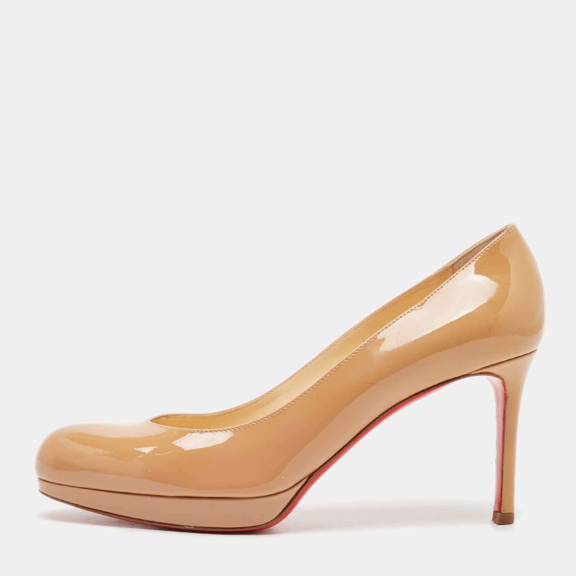 Christian Louboutin Beige Patent Leather New Simple Pumps Size 37.5