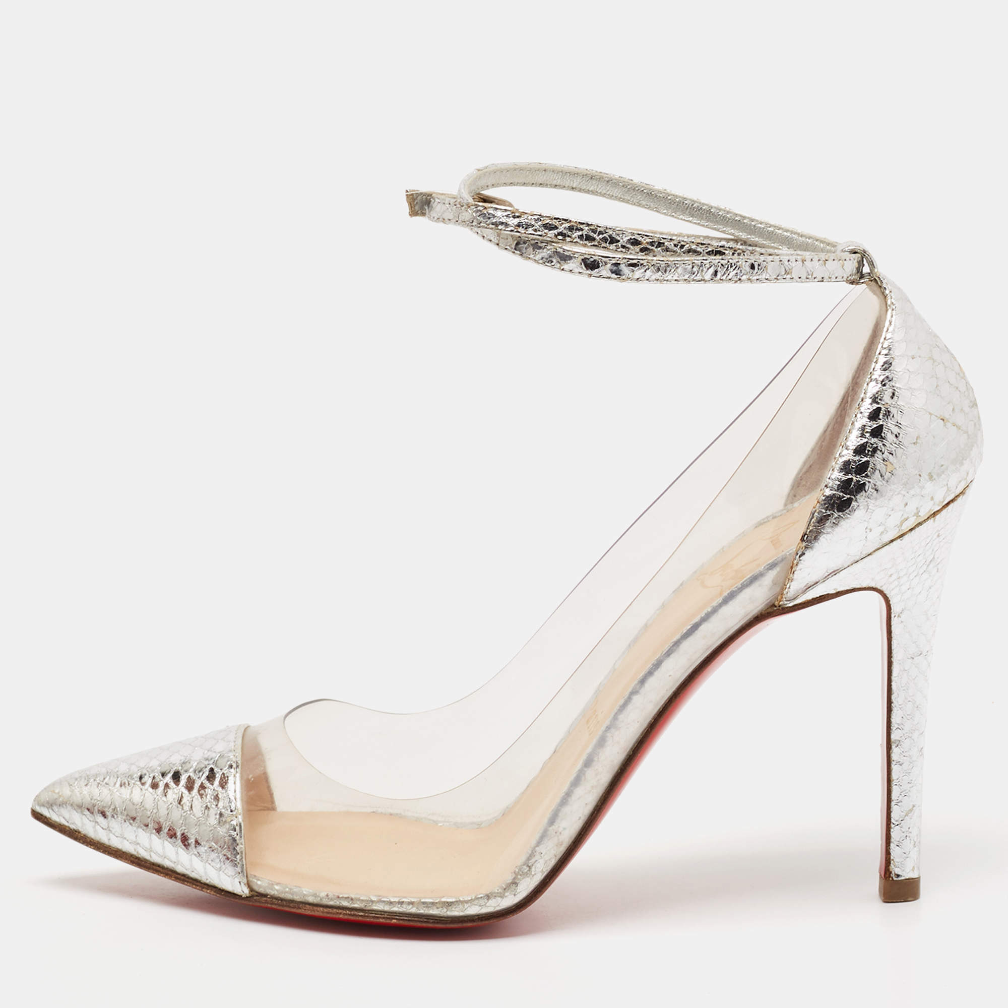 Christian Louboutin Silver PVC and Python Embossed Pigalle Pumps Size 36