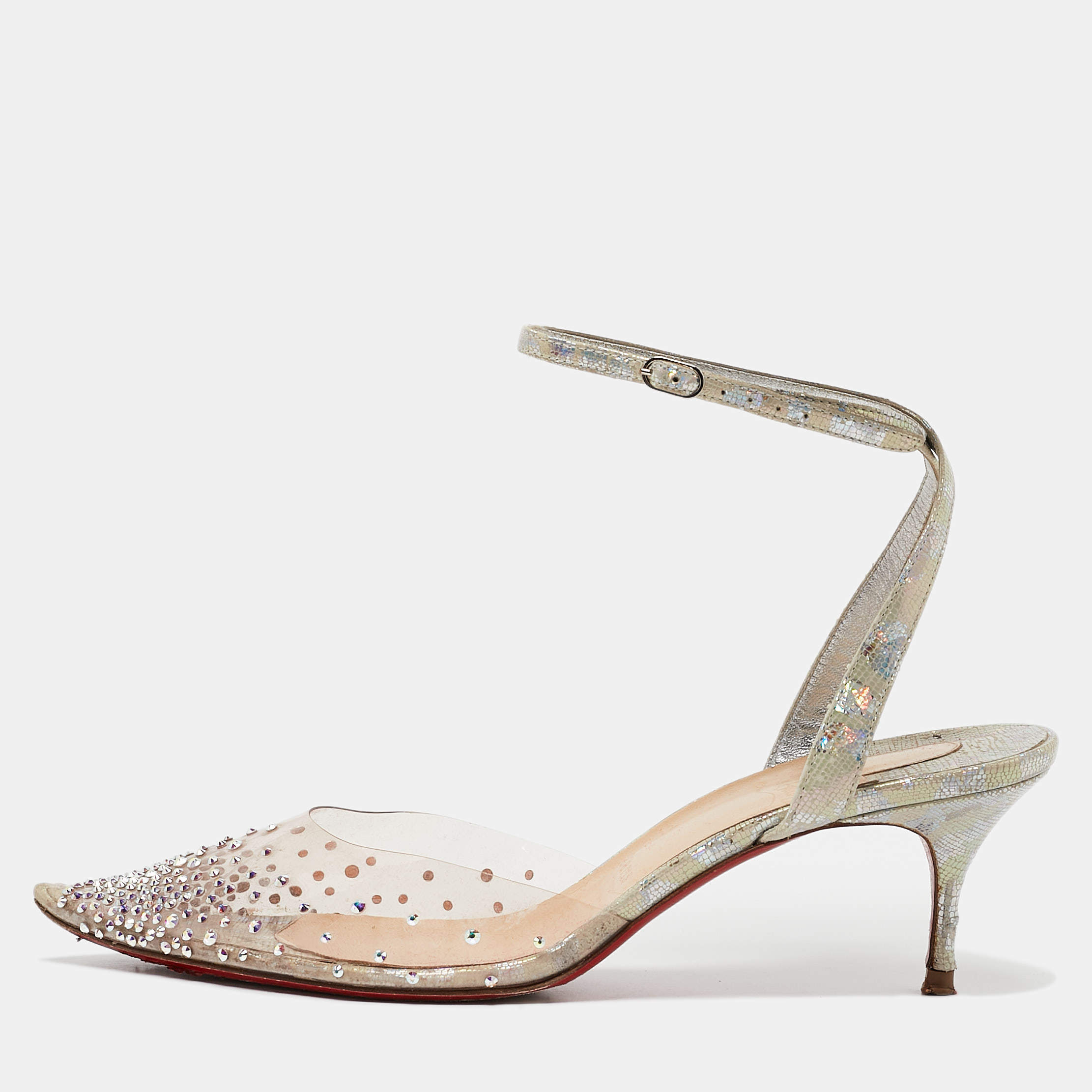 Pre Owned Christian Louboutin Transparent PVC Spikaqueen Ankle Wrap Pumps Size 40