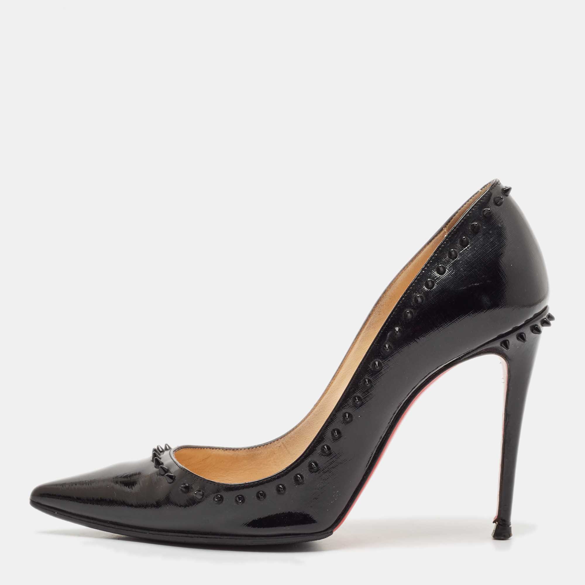 Christian Louboutin Black Patent Leather Anjalina Pumps Size 36.5